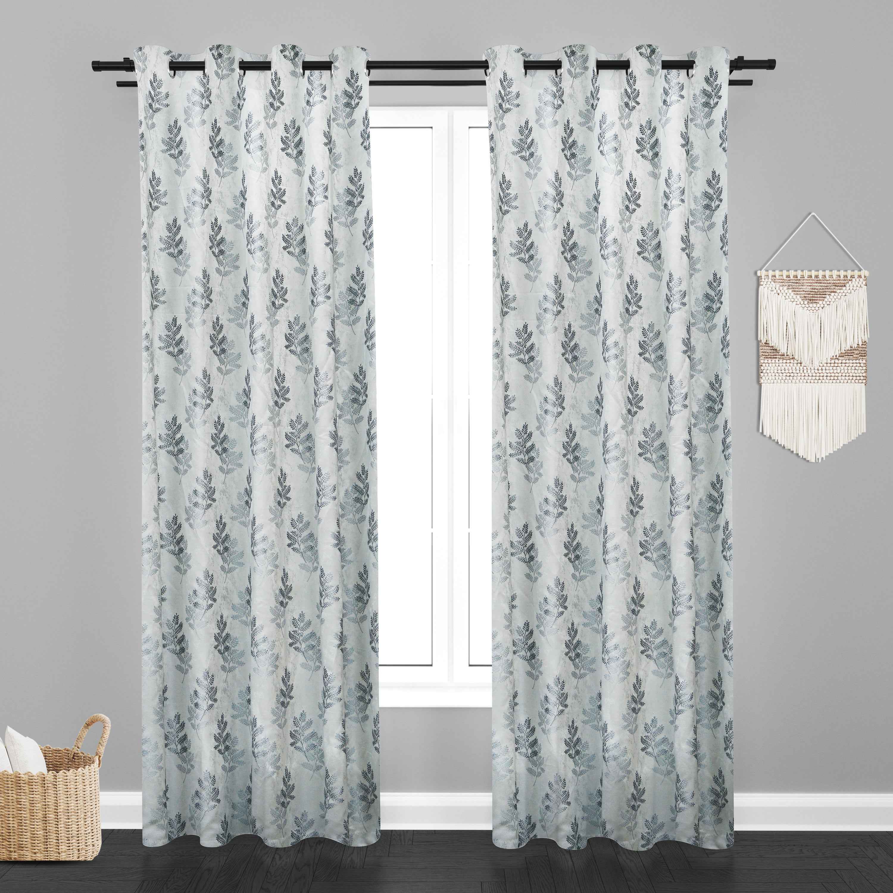 Manila  Floral Design Jaquard Fabric Curtain -Grey