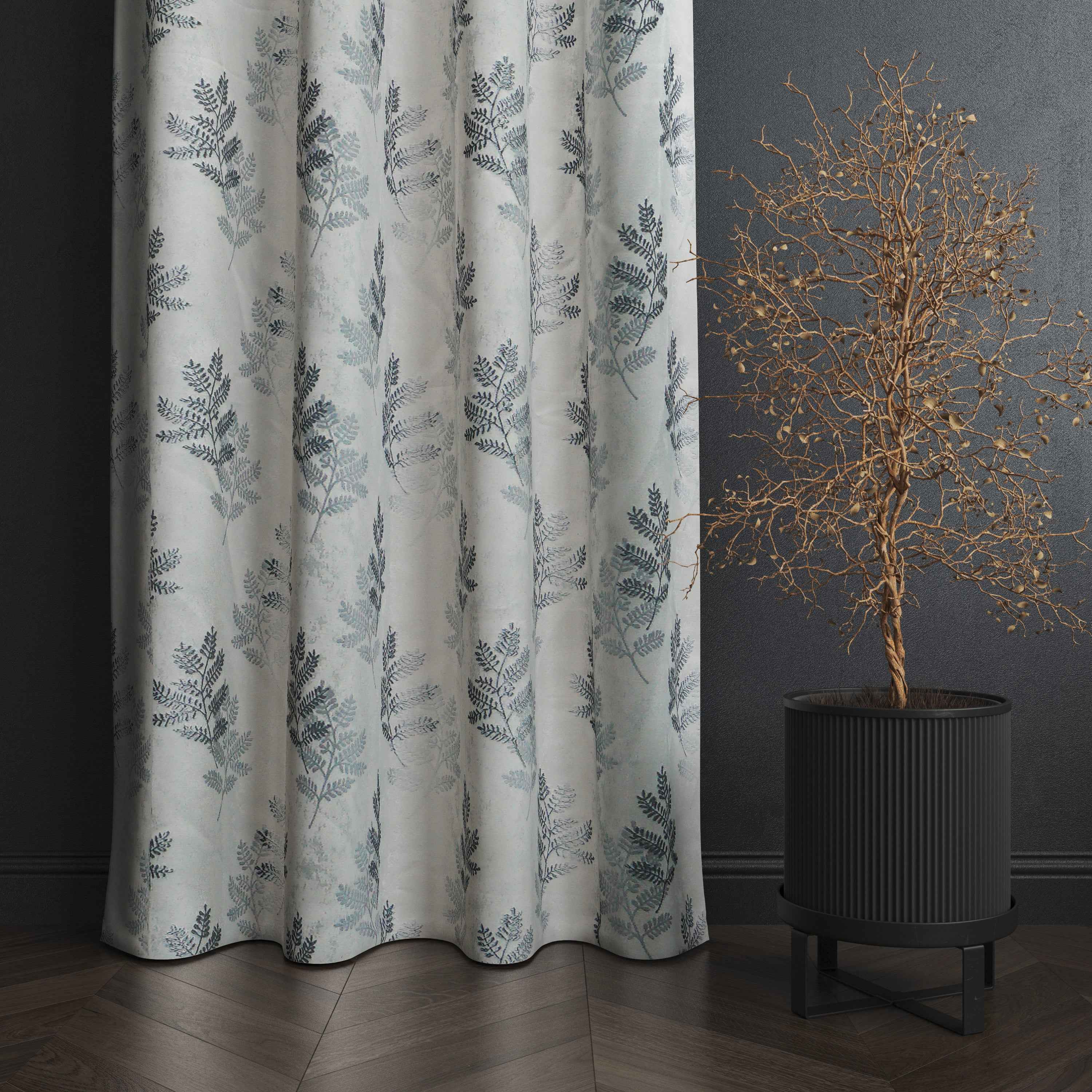 Manila  Floral Design Jaquard Fabric Curtain -Grey