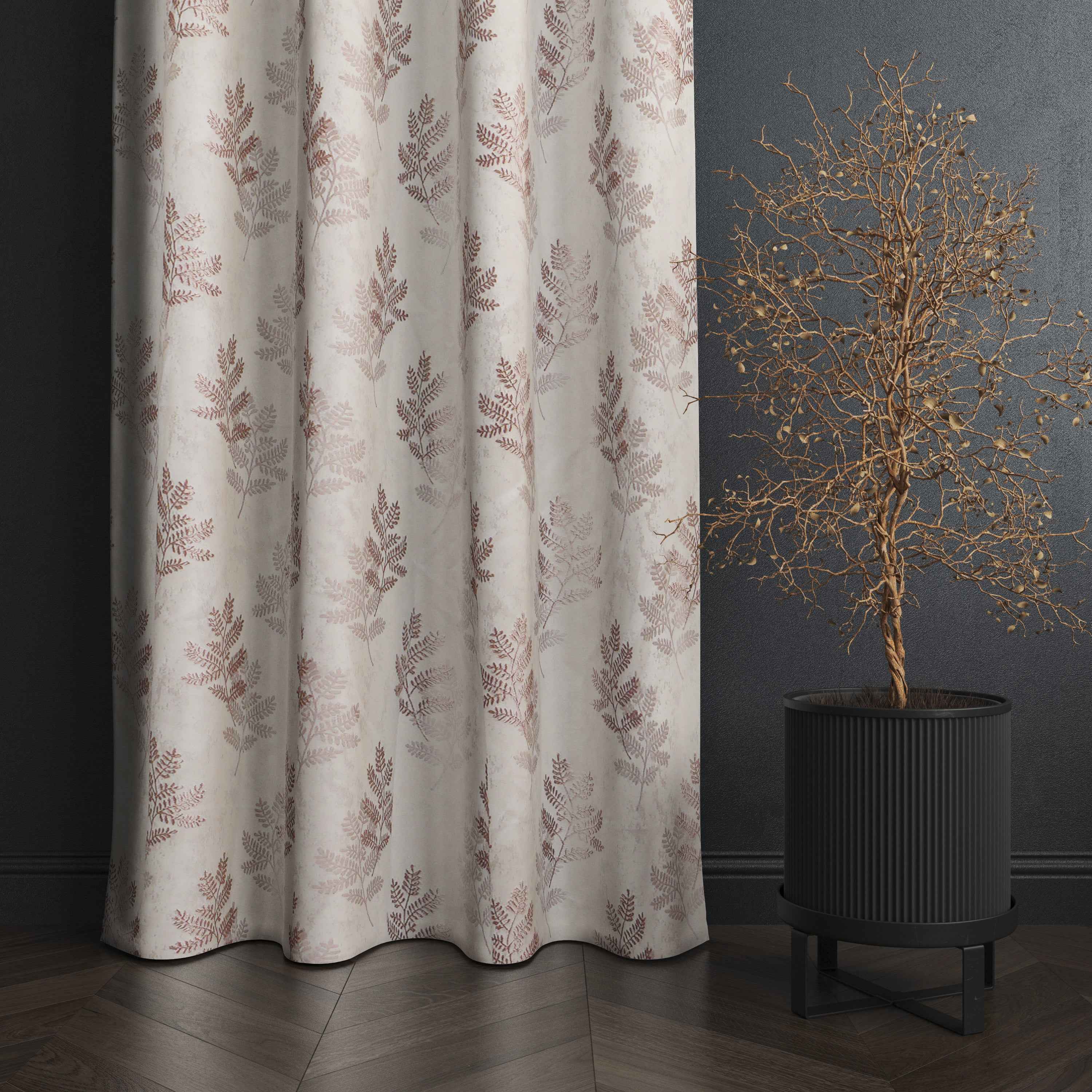 Manila  Floral Design Jaquard Fabric Curtain -Peach