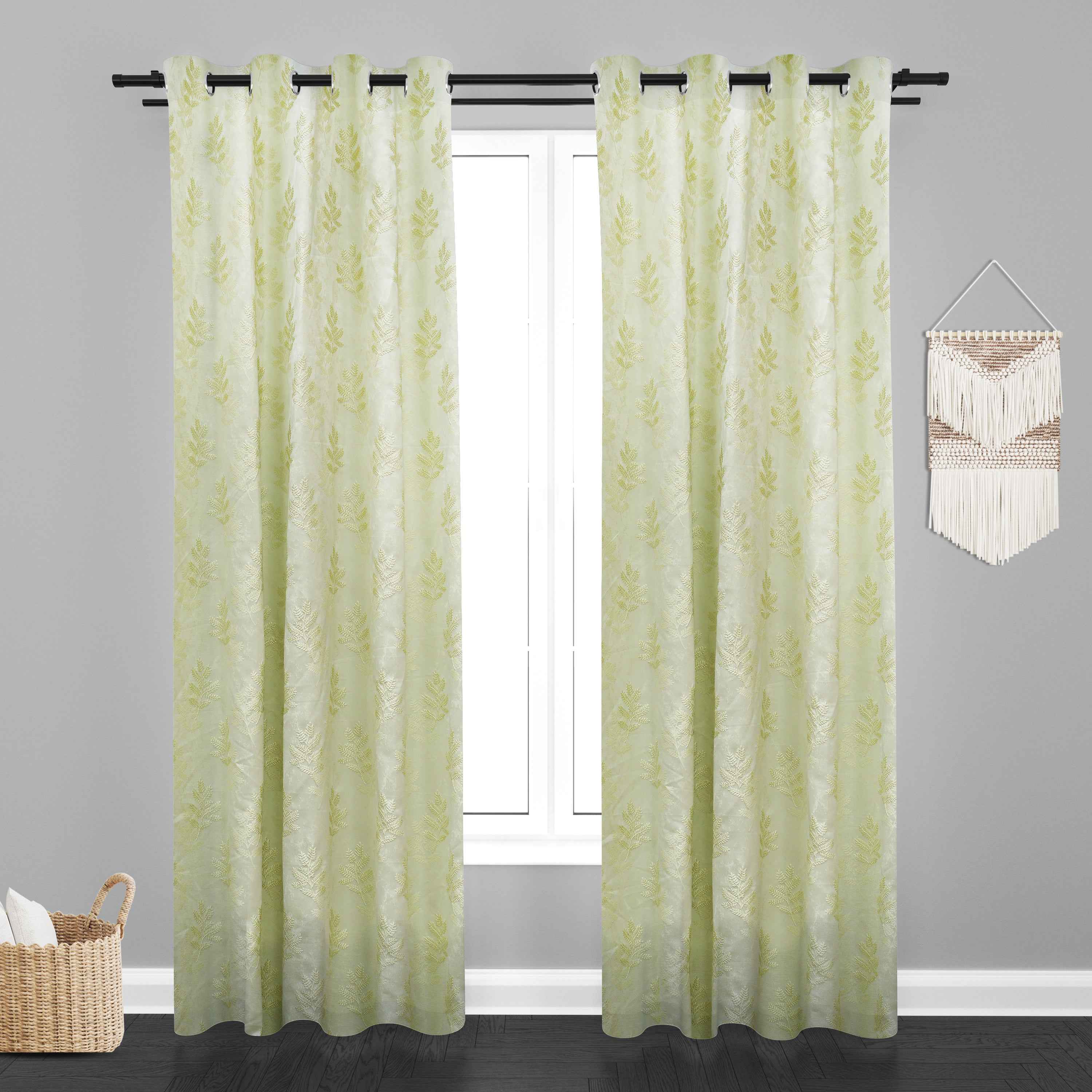 Manila  Floral Design Jaquard Fabric Curtain -Light Green