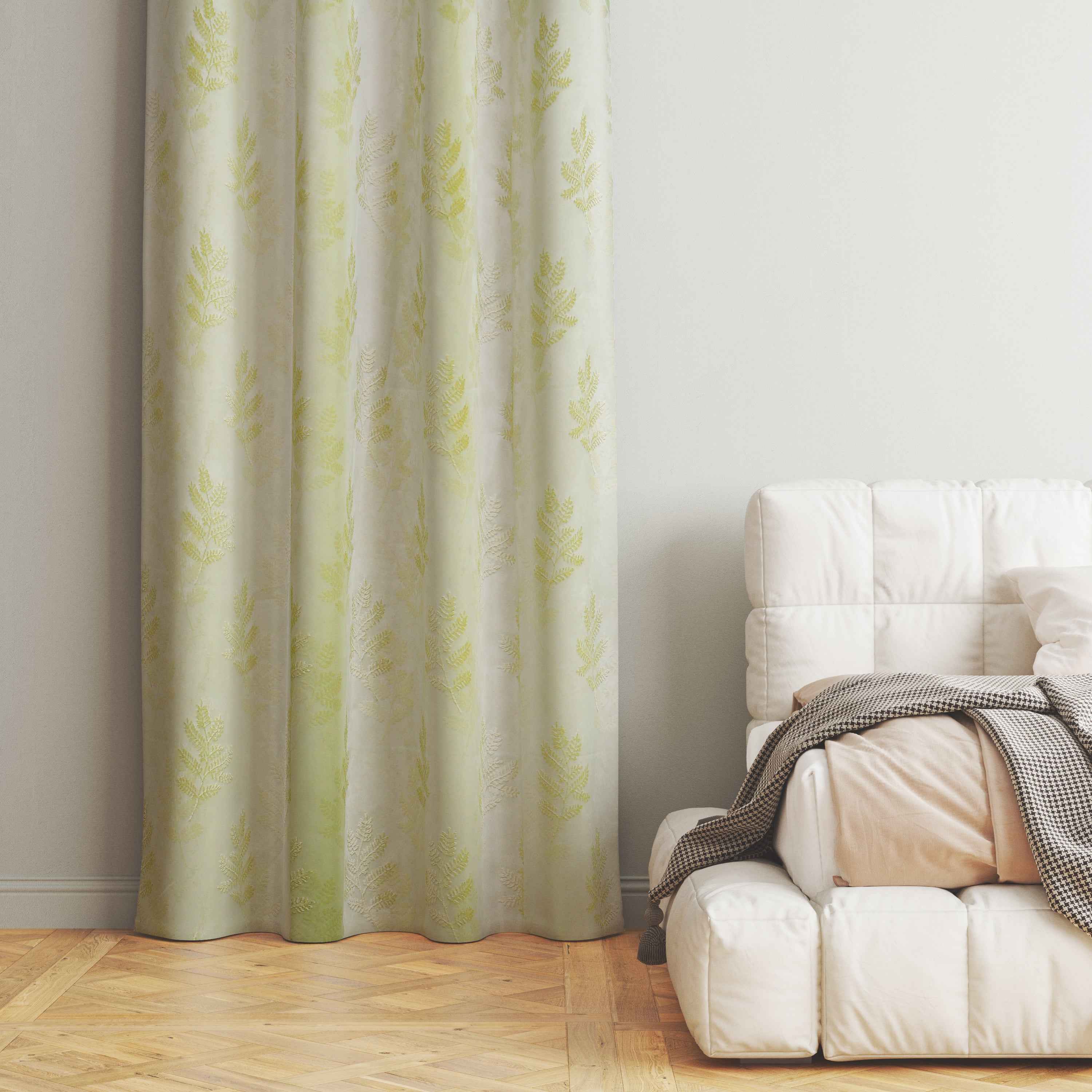 Manila  Floral Design Jaquard Fabric Curtain -Light Green