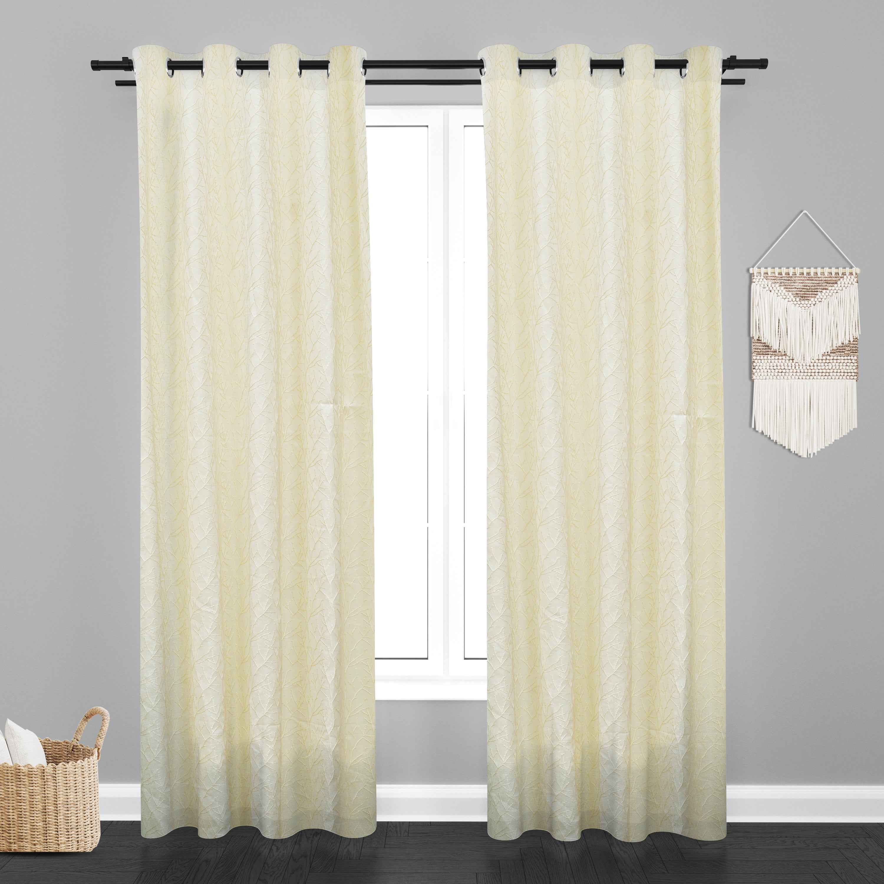 Manila  Floral Design Jaquard Fabric Curtain -Cream