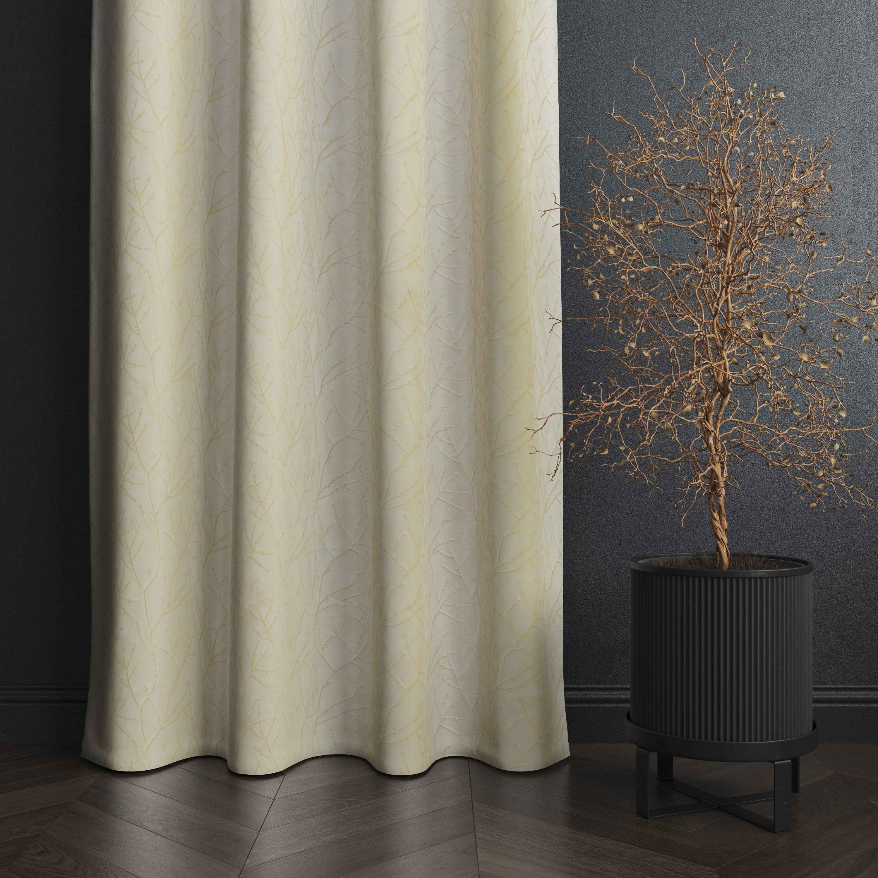 Manila  Floral Design Jaquard Fabric Curtain -Cream