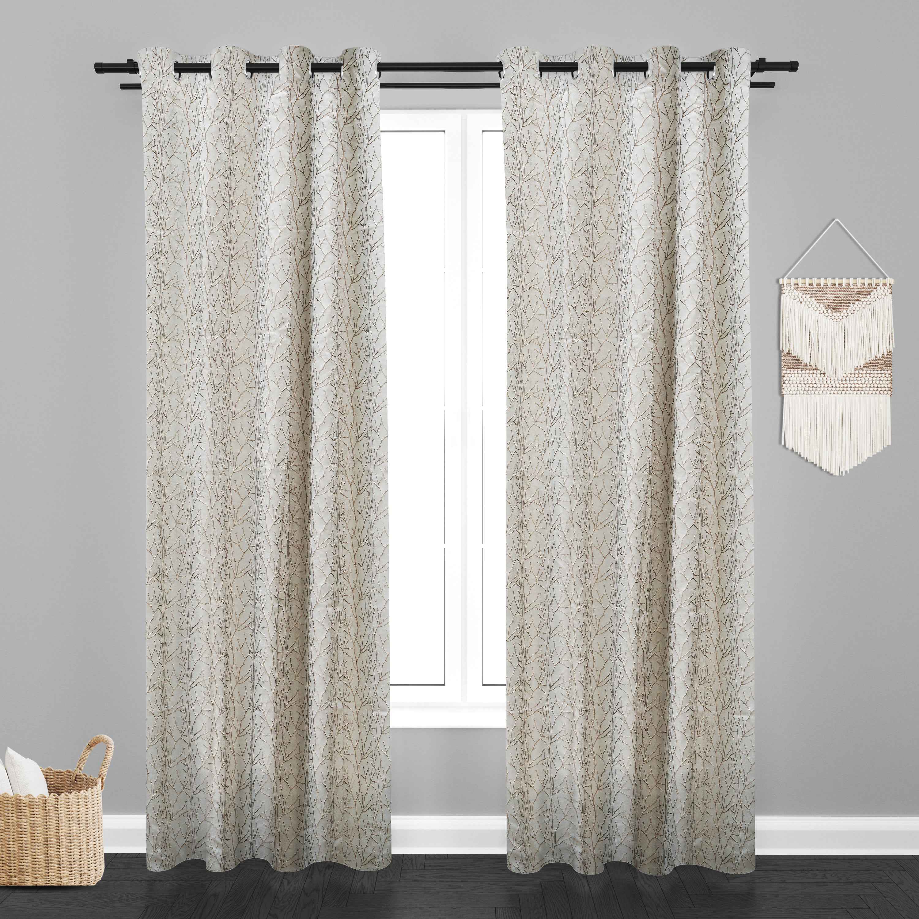 Manila  Floral Design Jaquard Fabric Curtain -Light Brown