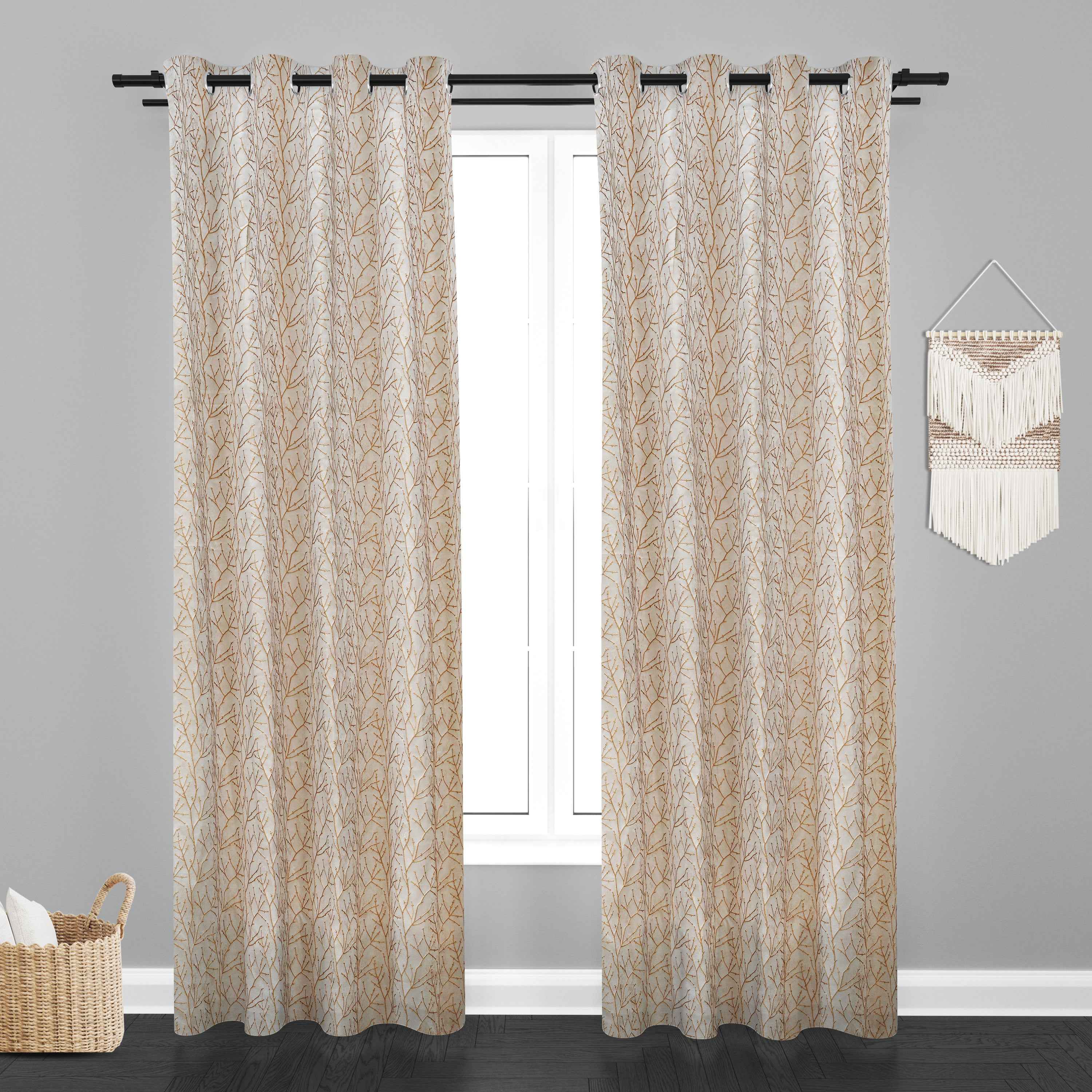 Manila  Floral Design Jaquard Fabric Curtain -Beige
