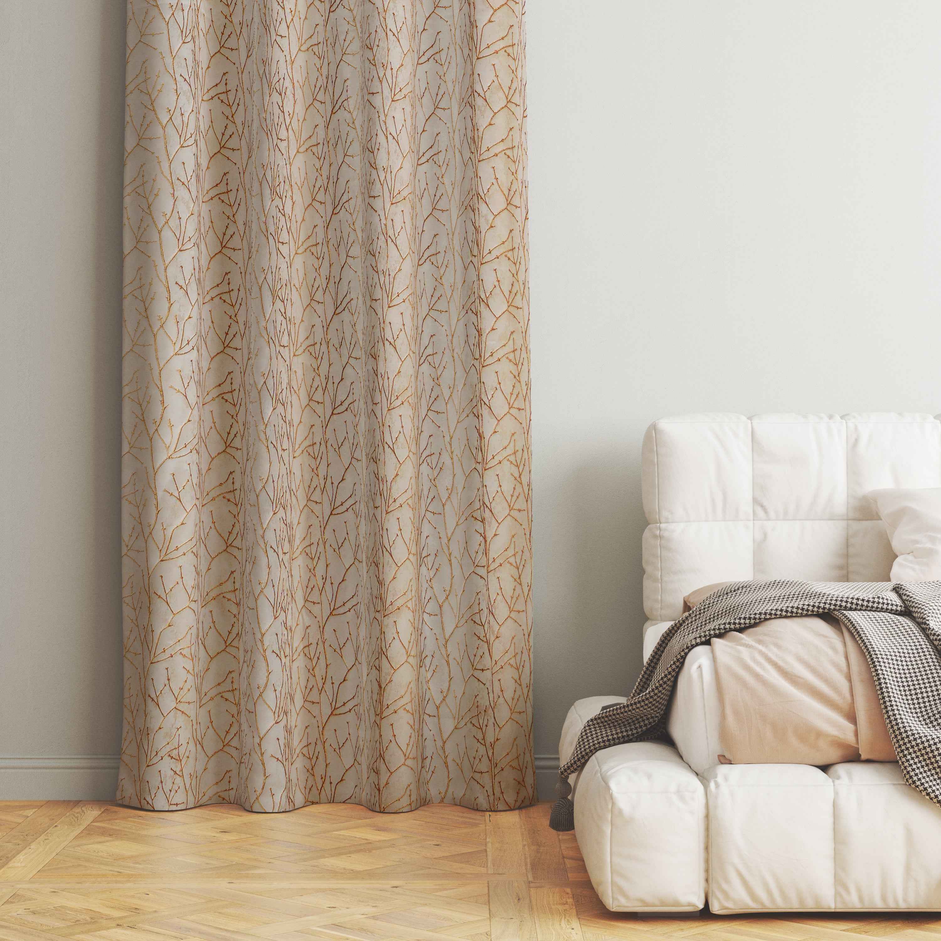 Manila  Floral Design Jaquard Fabric Curtain -Beige