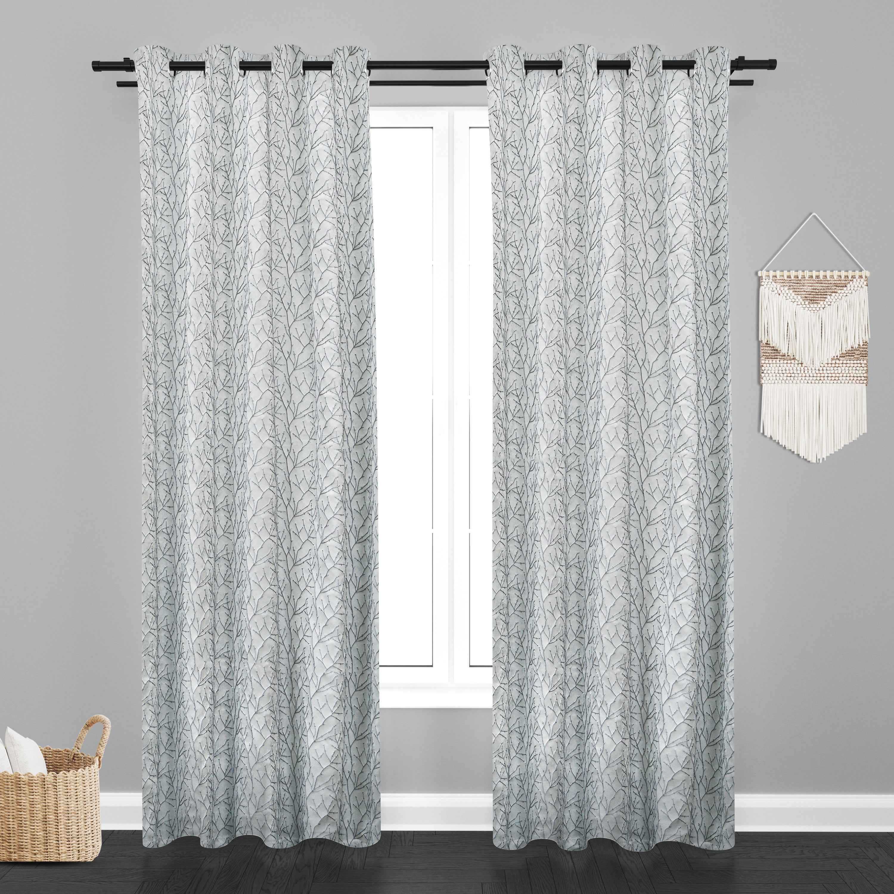 Manila  Floral Design Jaquard Fabric Curtain -Grey