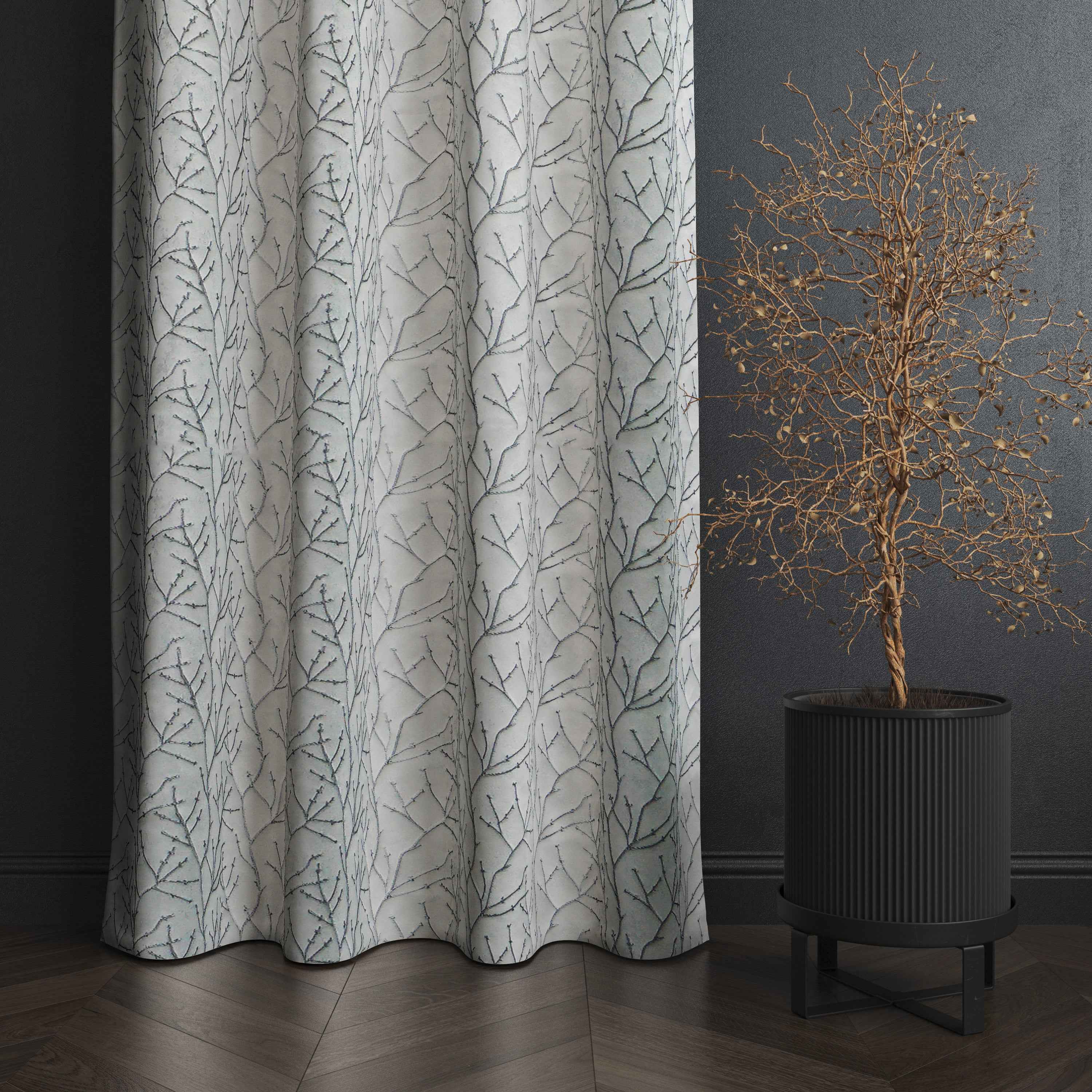 Manila  Floral Design Jaquard Fabric Curtain -Grey