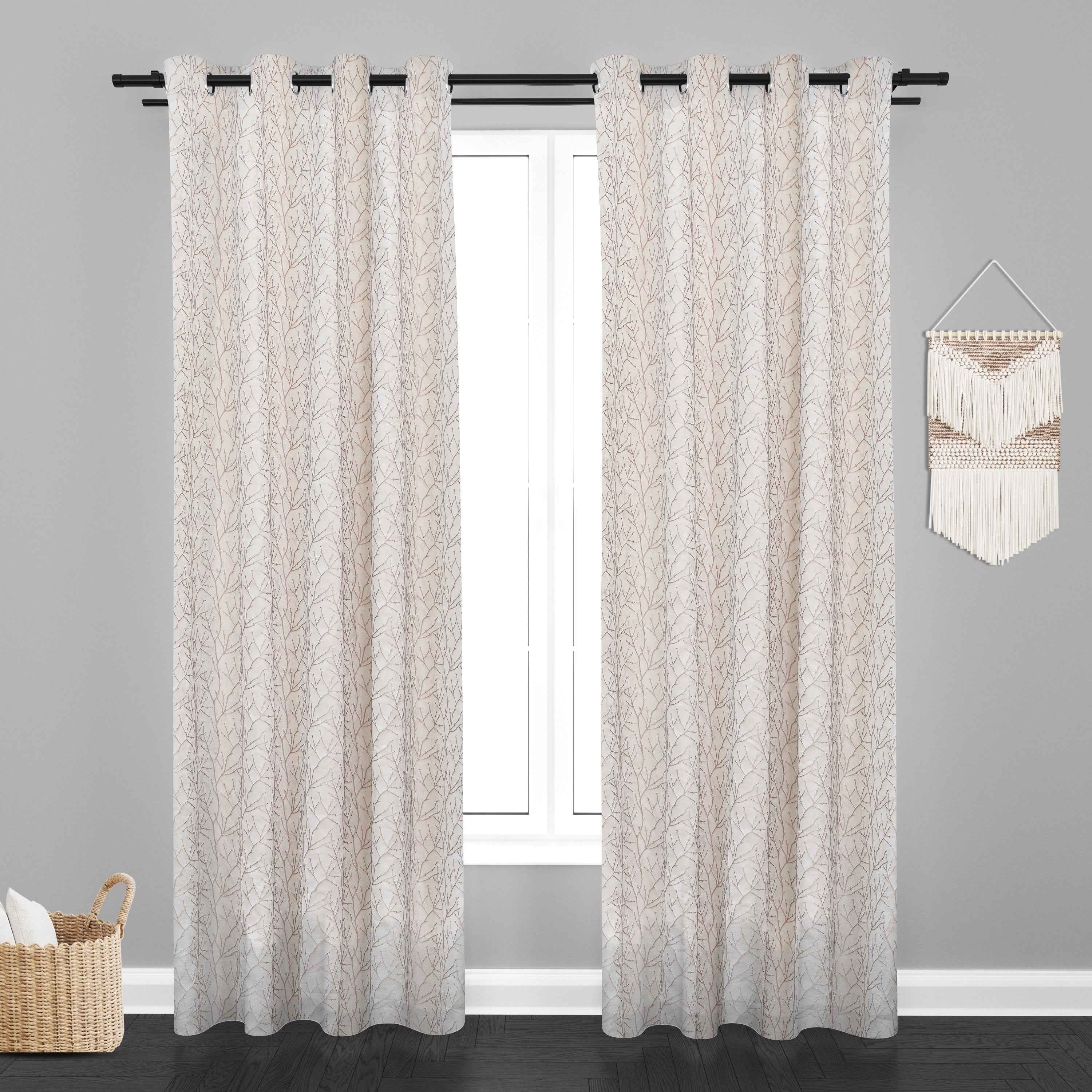 Manila  Floral Design Jaquard Fabric Curtain -Peach