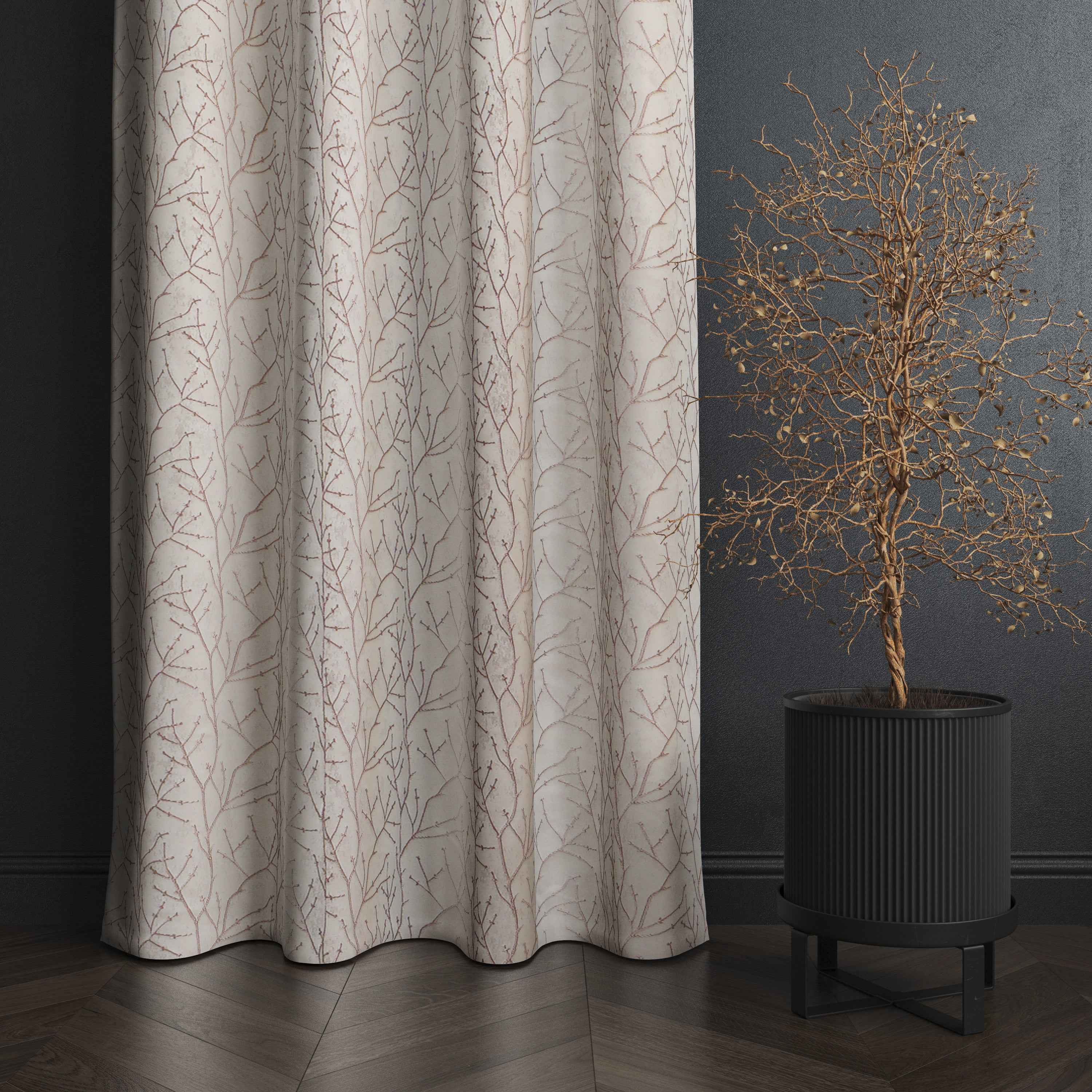 Manila  Floral Design Jaquard Fabric Curtain -Peach