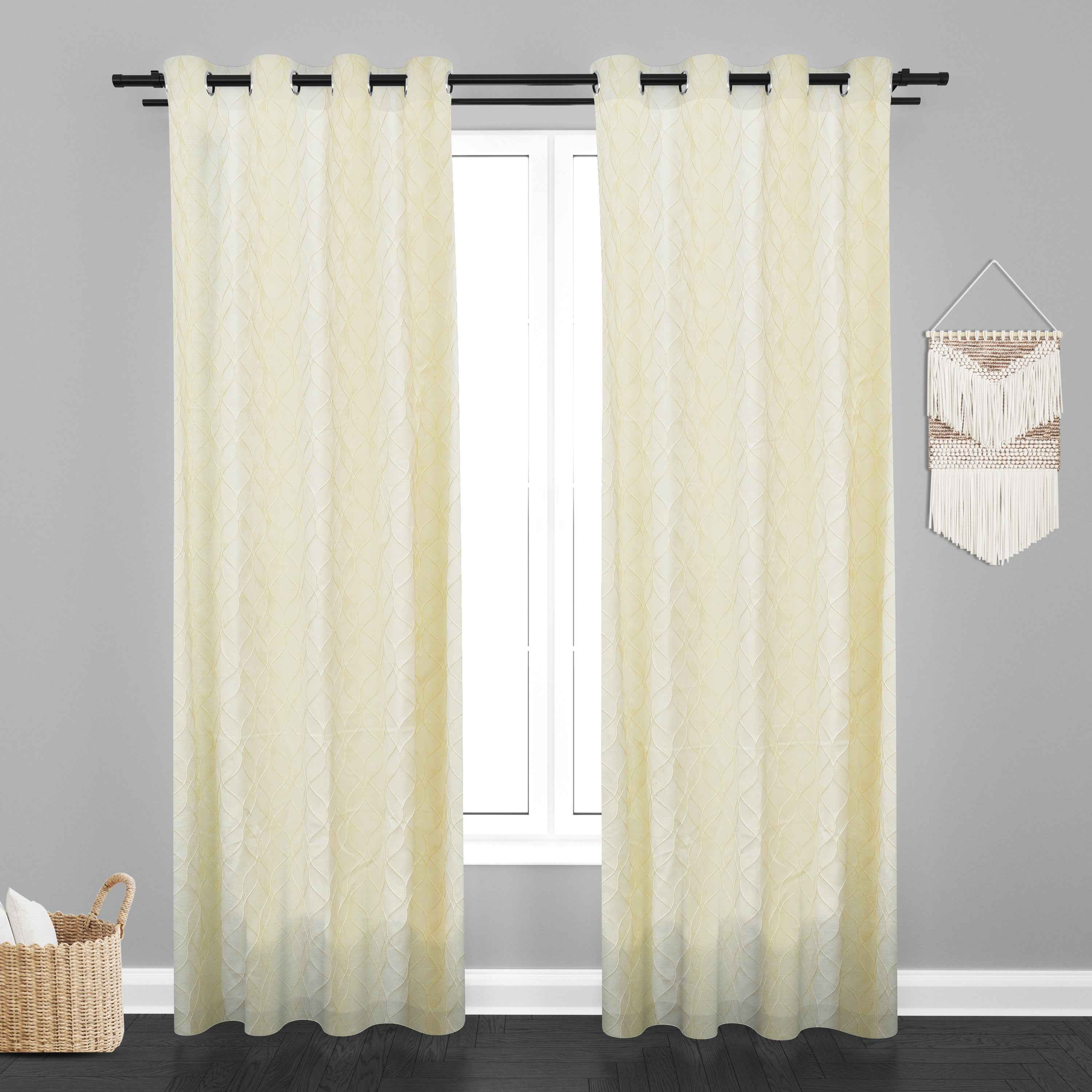 Manila  Geometric Design Jaquard Fabric Curtain -Cream