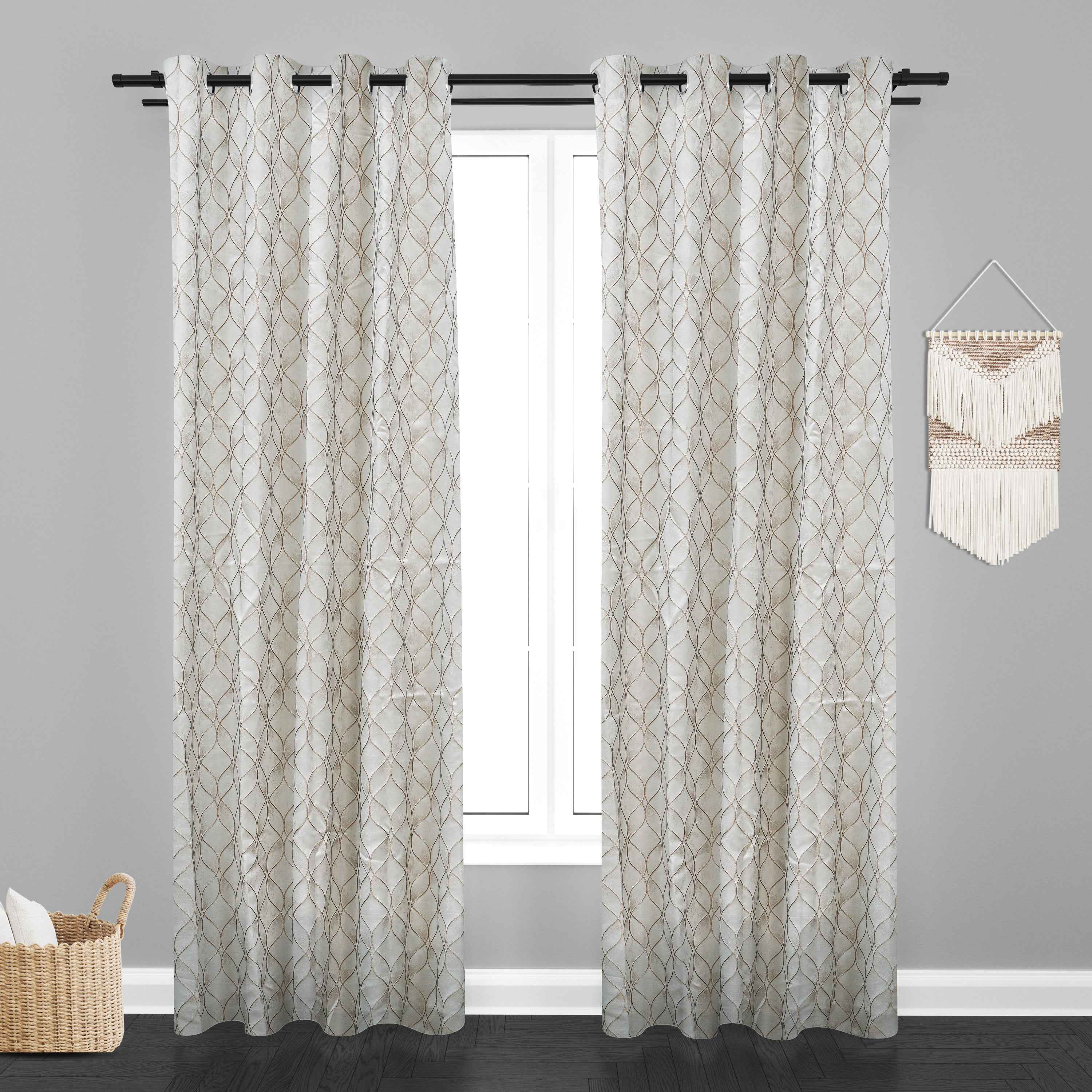 Manila  Geometric Design Jaquard Fabric Curtain -Light Brown