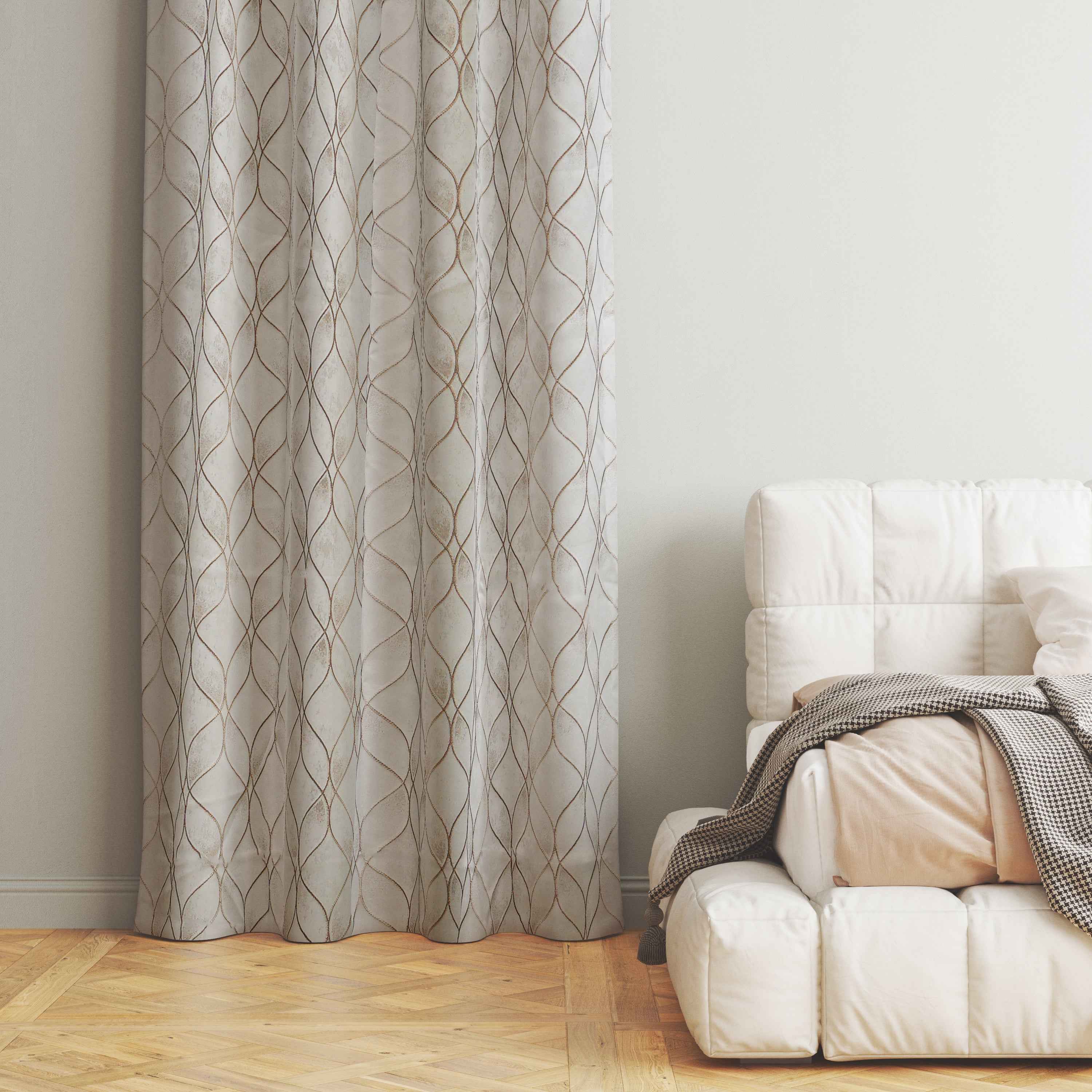 Manila  Geometric Design Jaquard Fabric Curtain -Light Brown