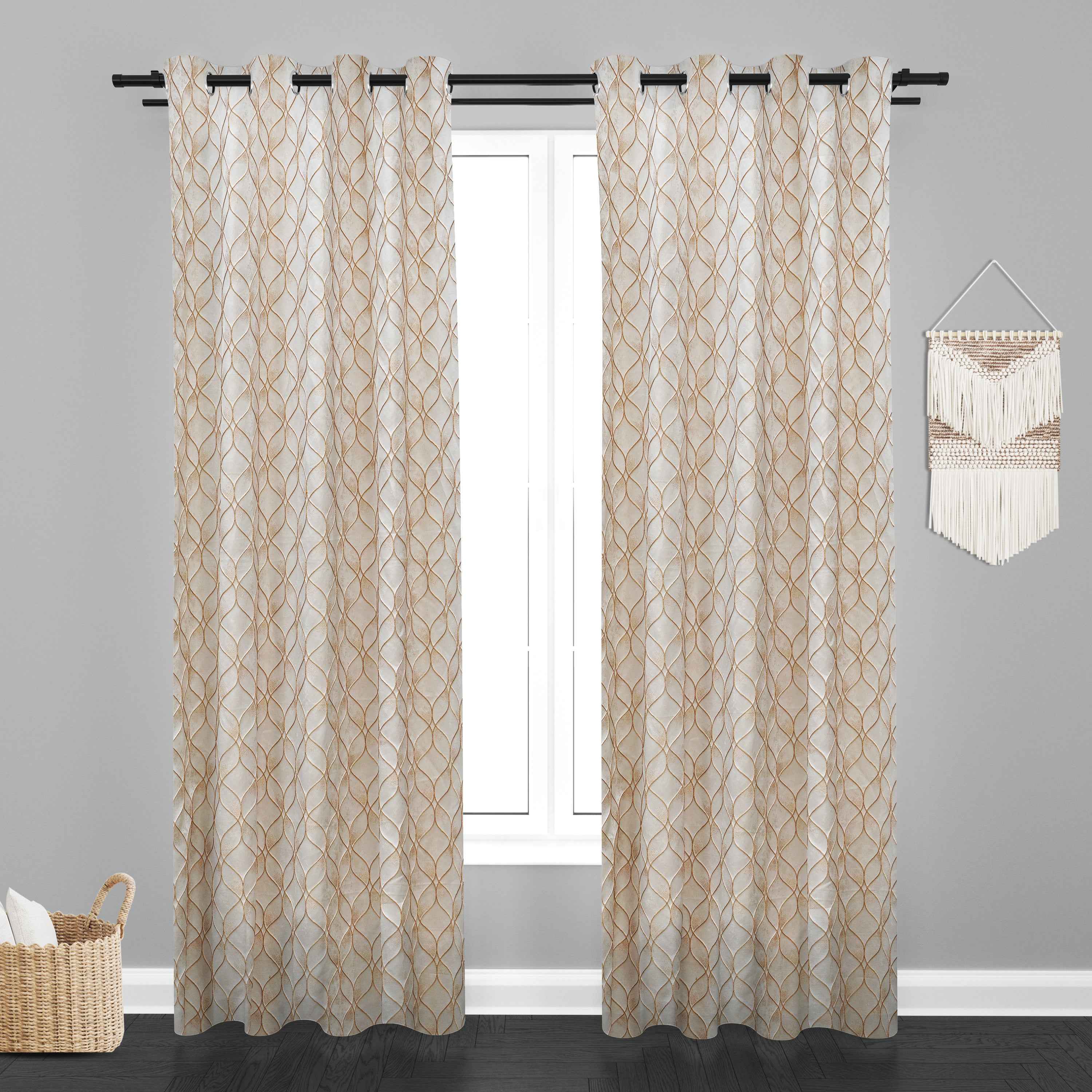 Manila  Geometric Design Jaquard Fabric Curtain -Beige