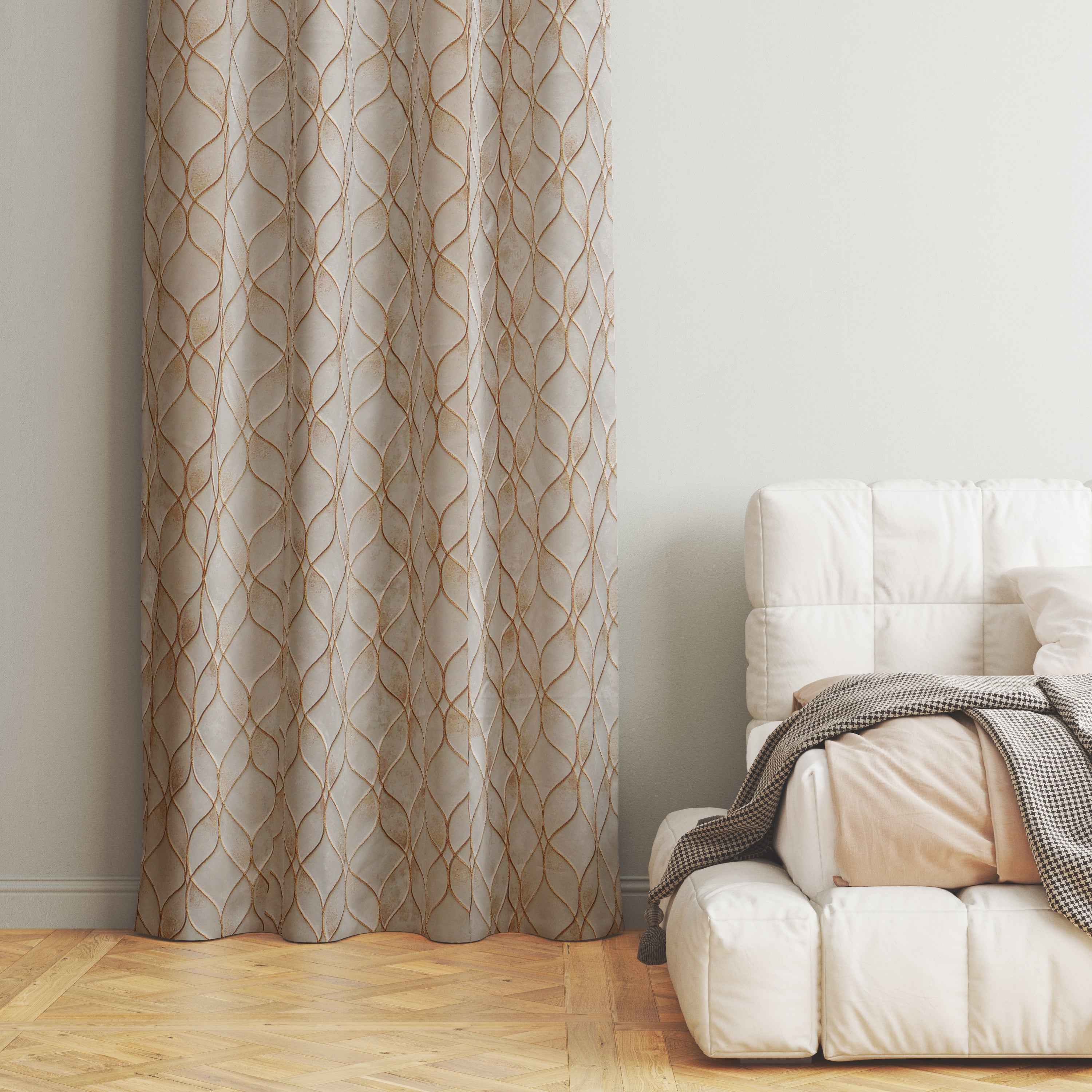 Manila  Geometric Design Jaquard Fabric Curtain -Beige