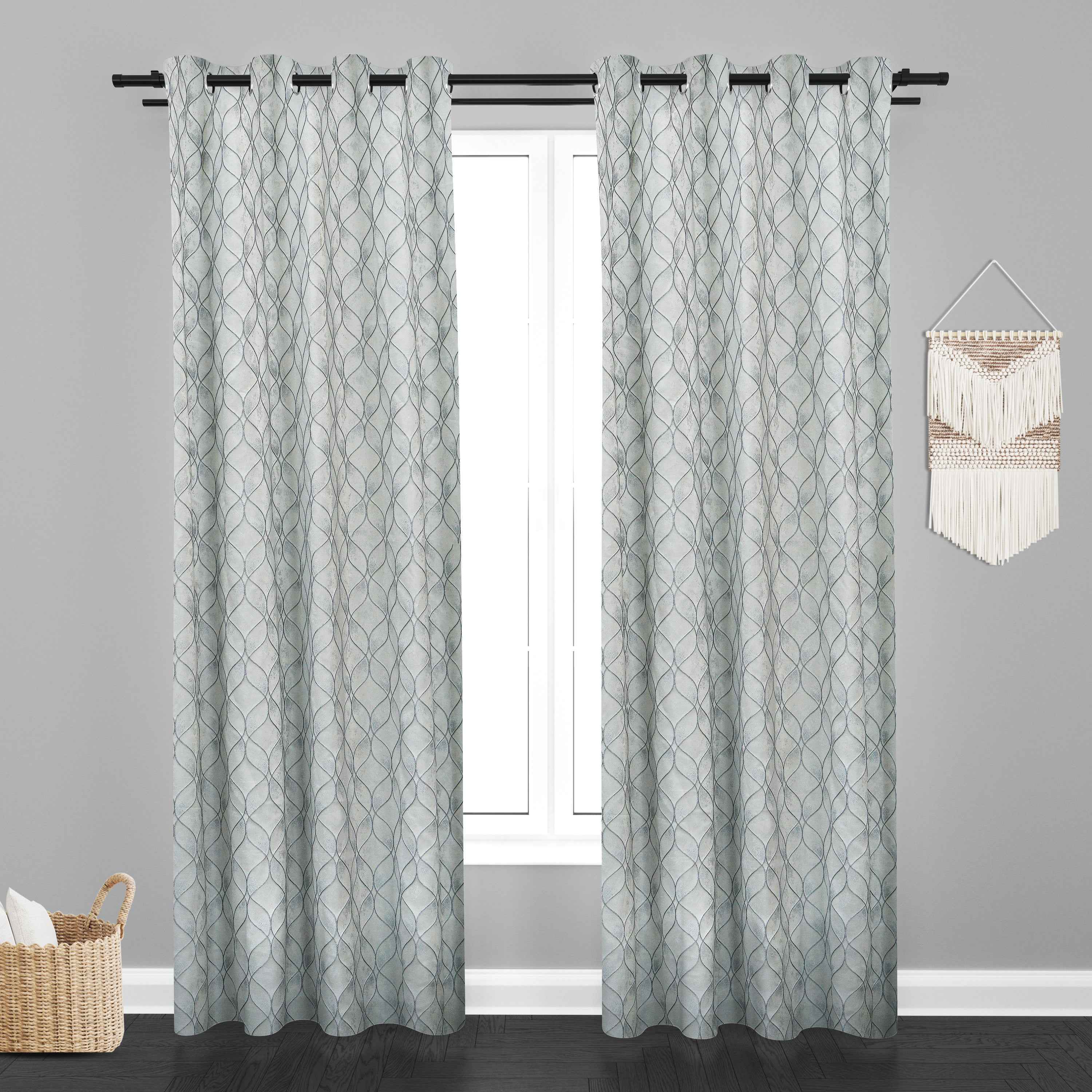 Manila  Geometric Design Jaquard Fabric Curtain -Grey