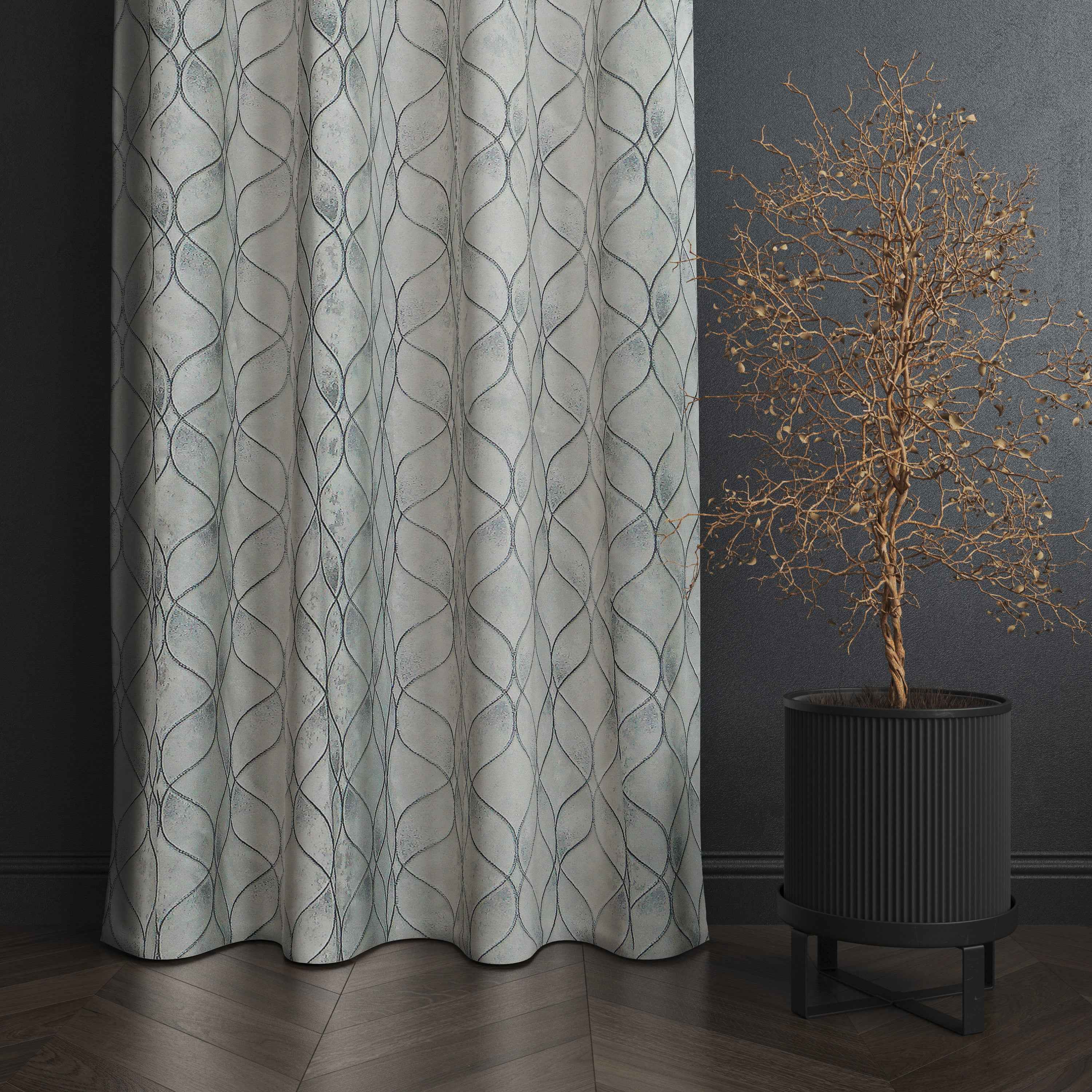 Manila  Geometric Design Jaquard Fabric Curtain -Grey