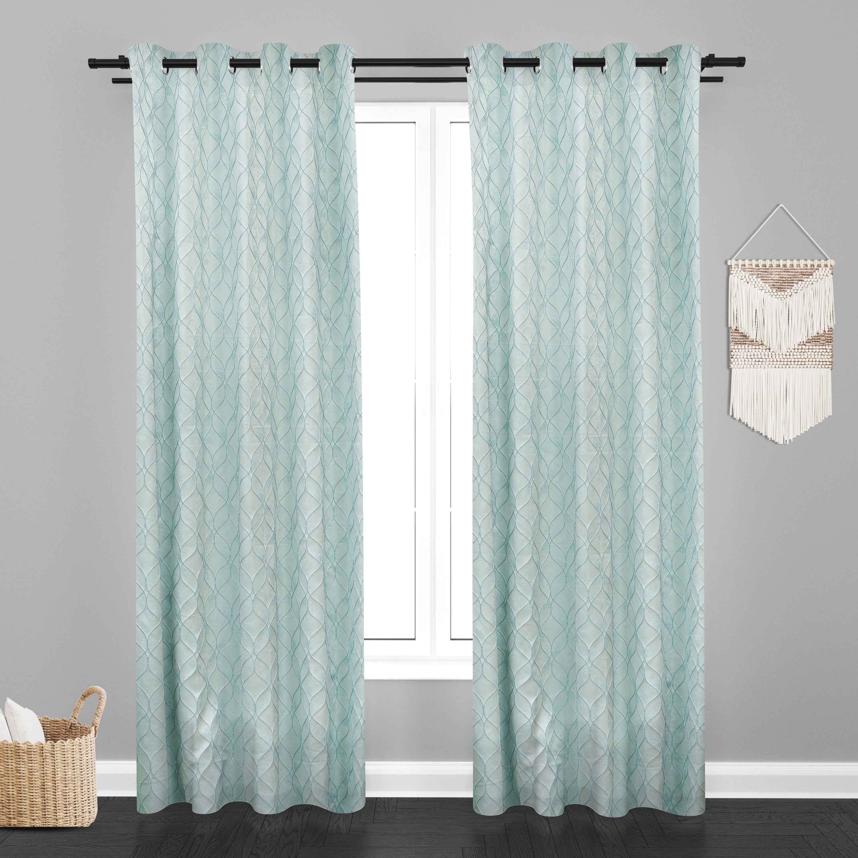 Manila  Geometric Design Jaquard Fabric Curtain -Sky Blue