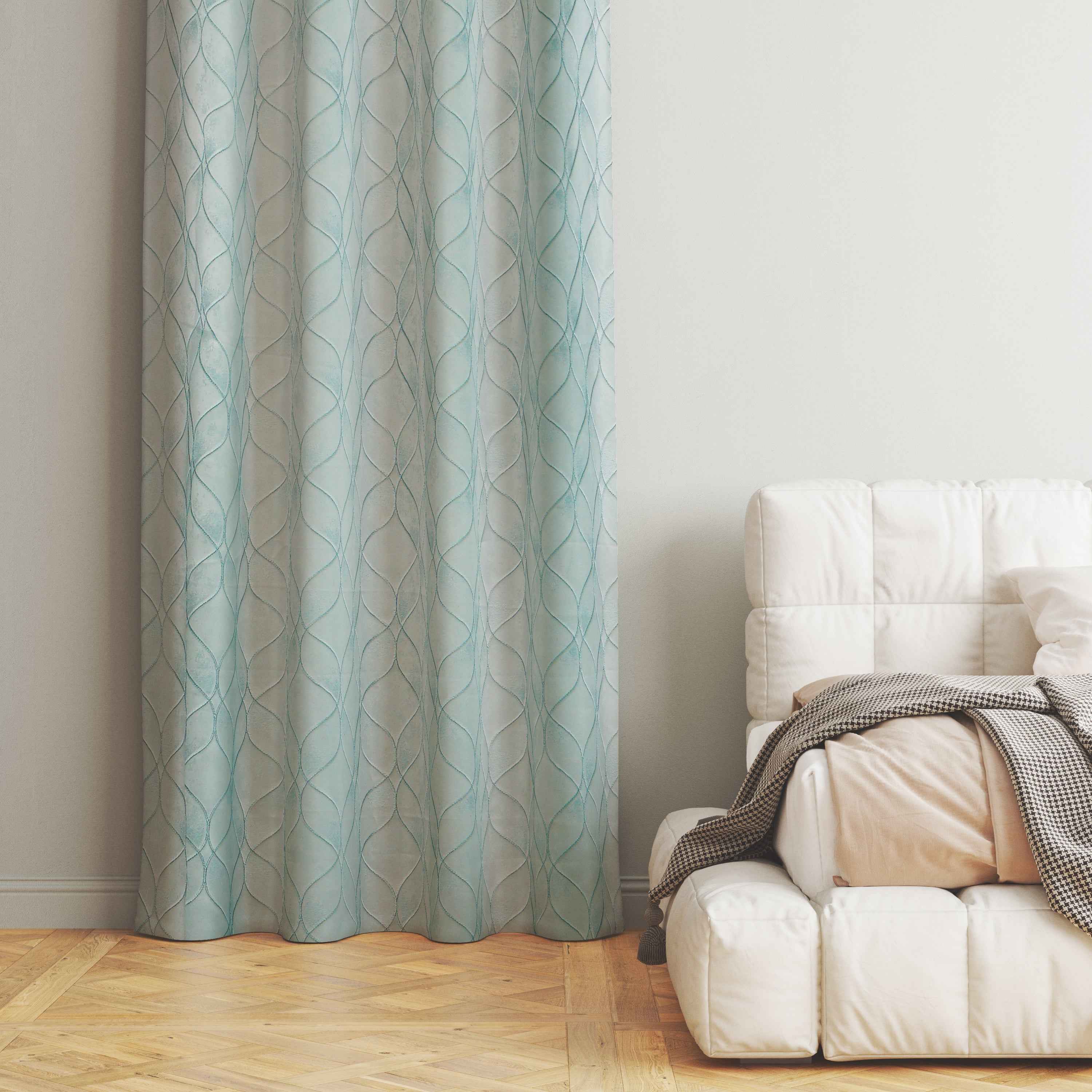 Manila  Geometric Design Jaquard Fabric Curtain -Sky Blue