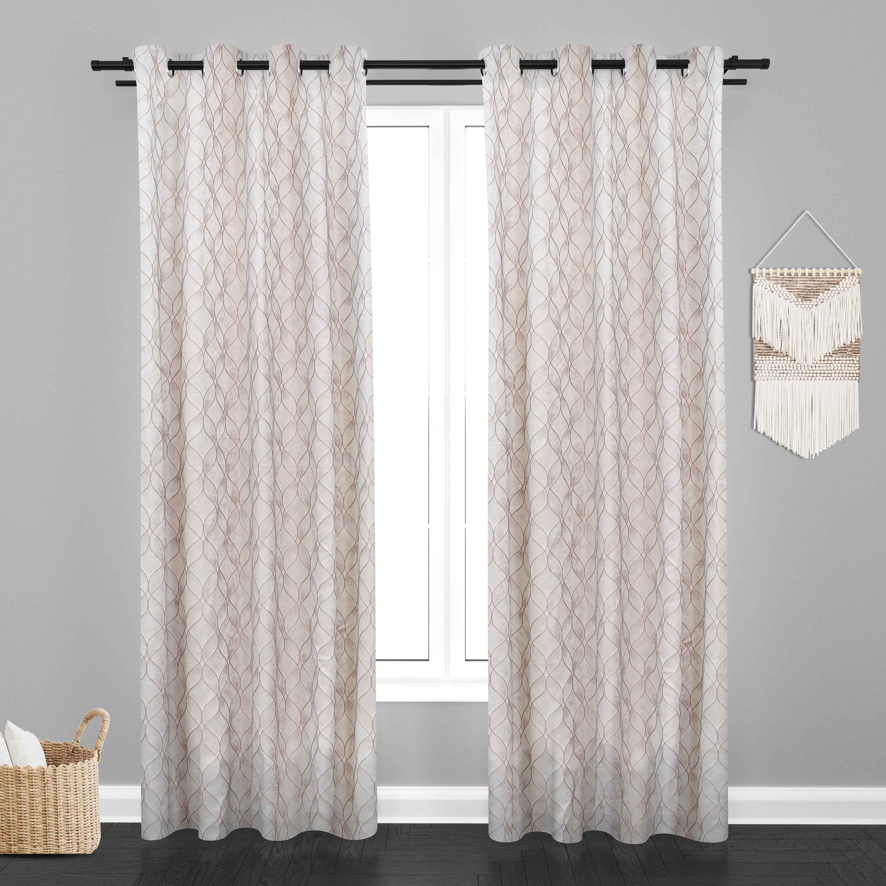 Manila  Geometric Design Jaquard Fabric Curtain -Peach