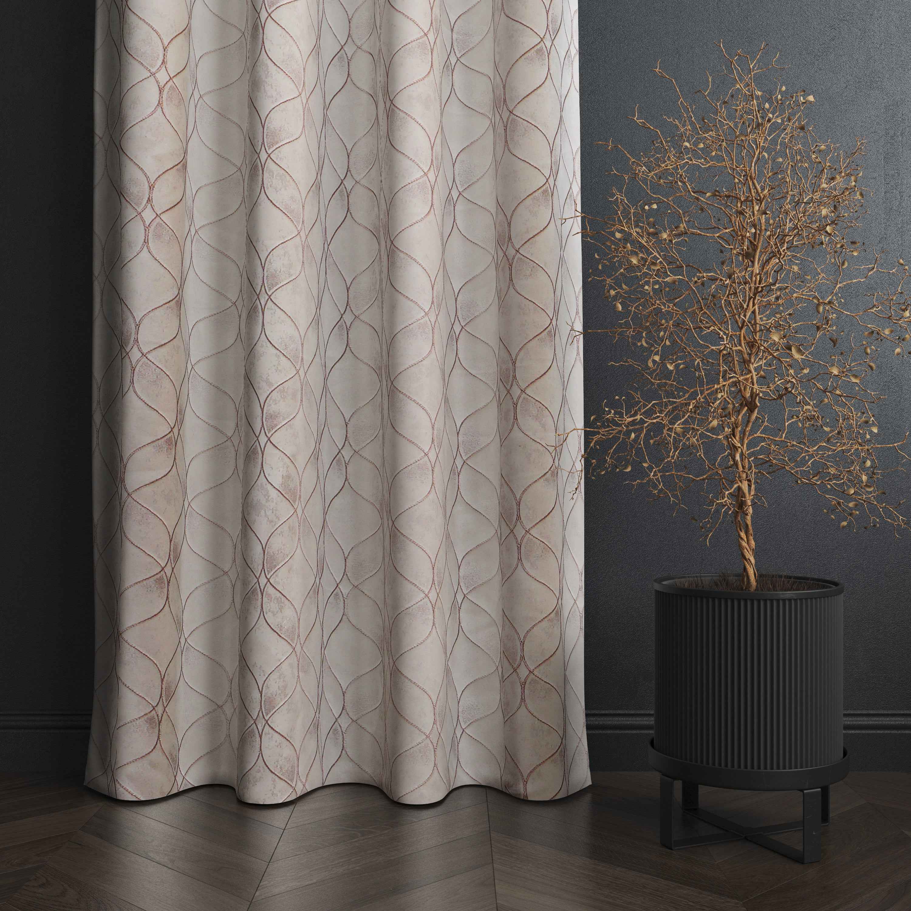 Manila  Geometric Design Jaquard Fabric Curtain -Peach