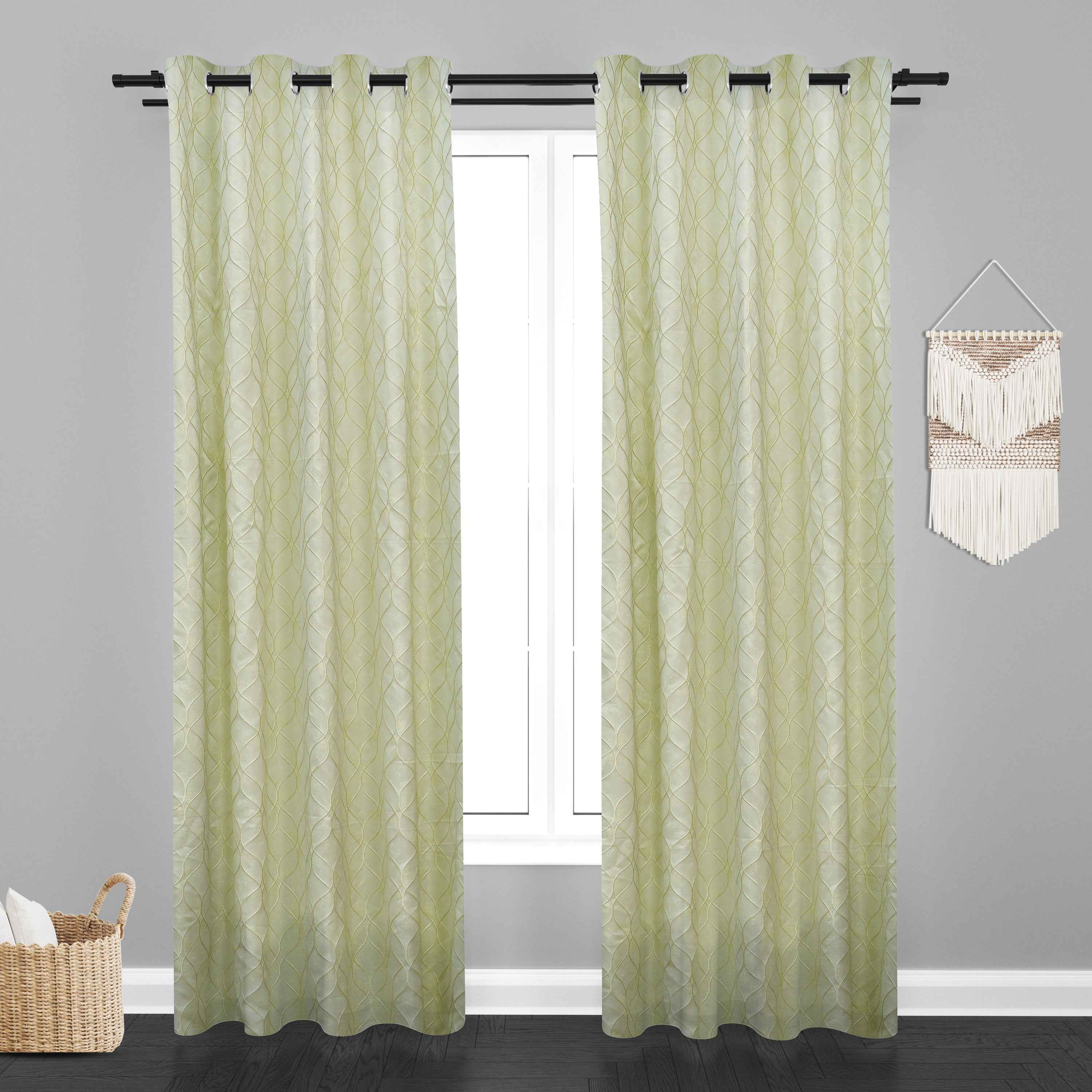 Manila  Geometric Design Jaquard Fabric Curtain -Light Green