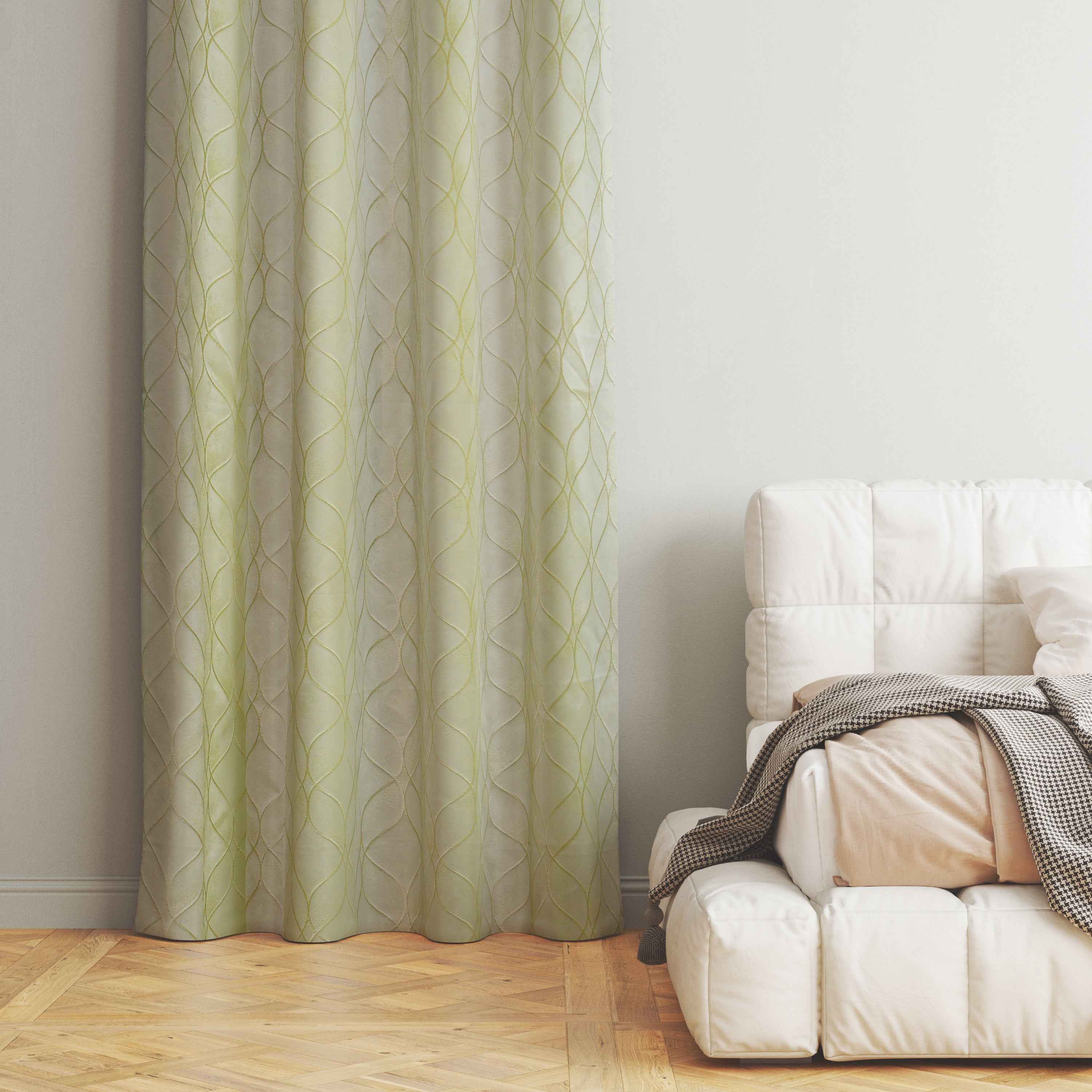 Manila  Geometric Design Jaquard Fabric Curtain -Light Green