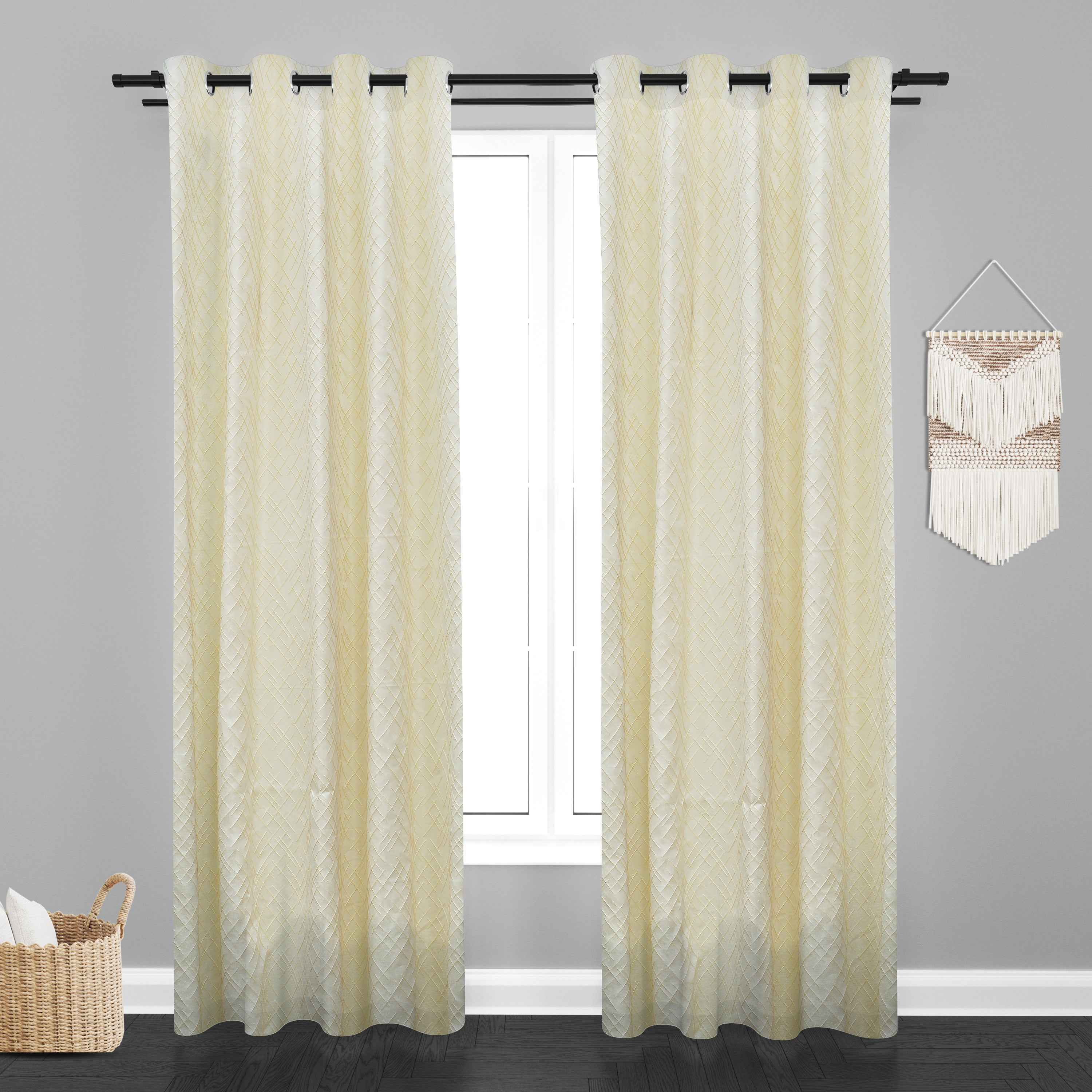 Manila  Abstract Design Jaquard Fabric Curtain -Cream