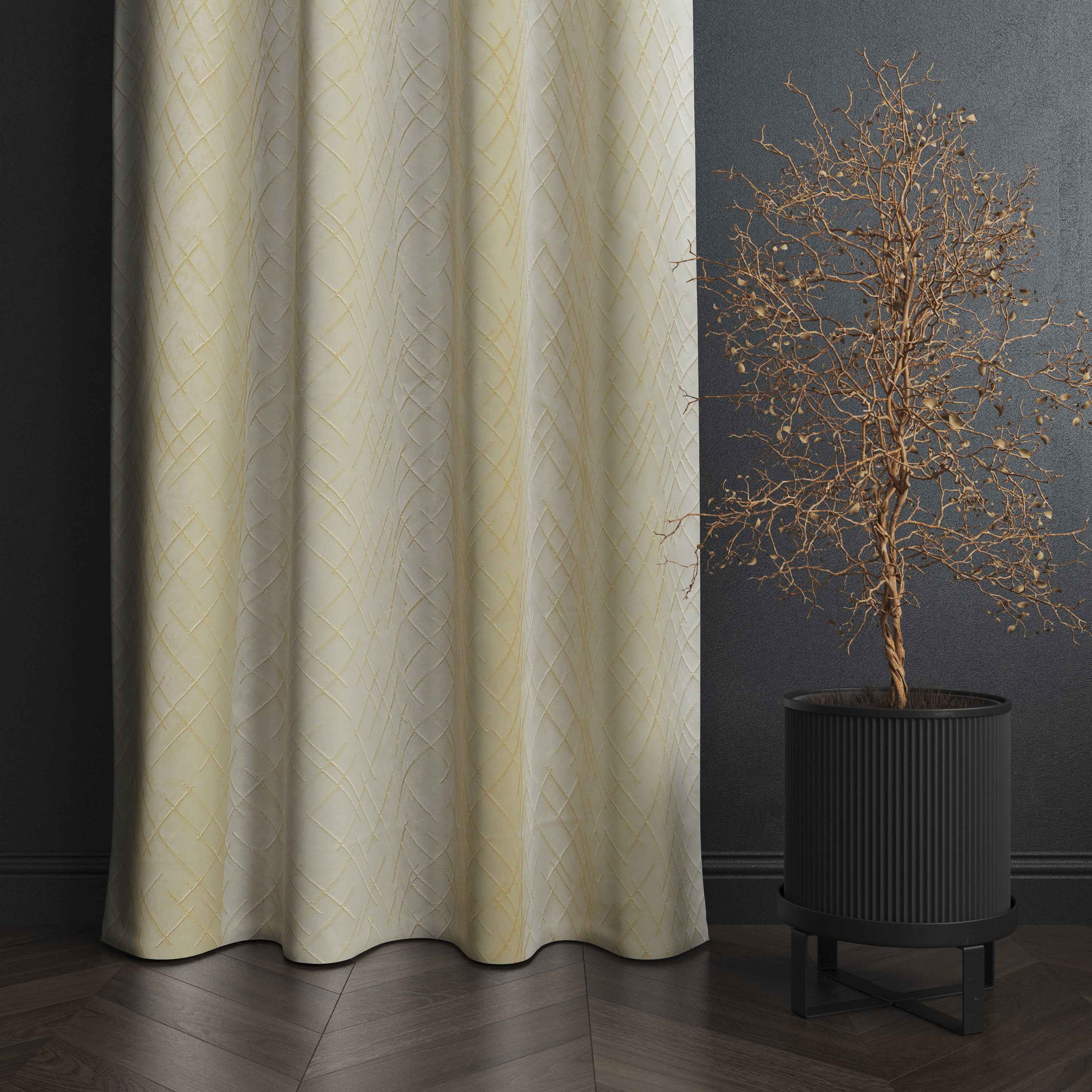 Manila  Abstract Design Jaquard Fabric Curtain -Cream