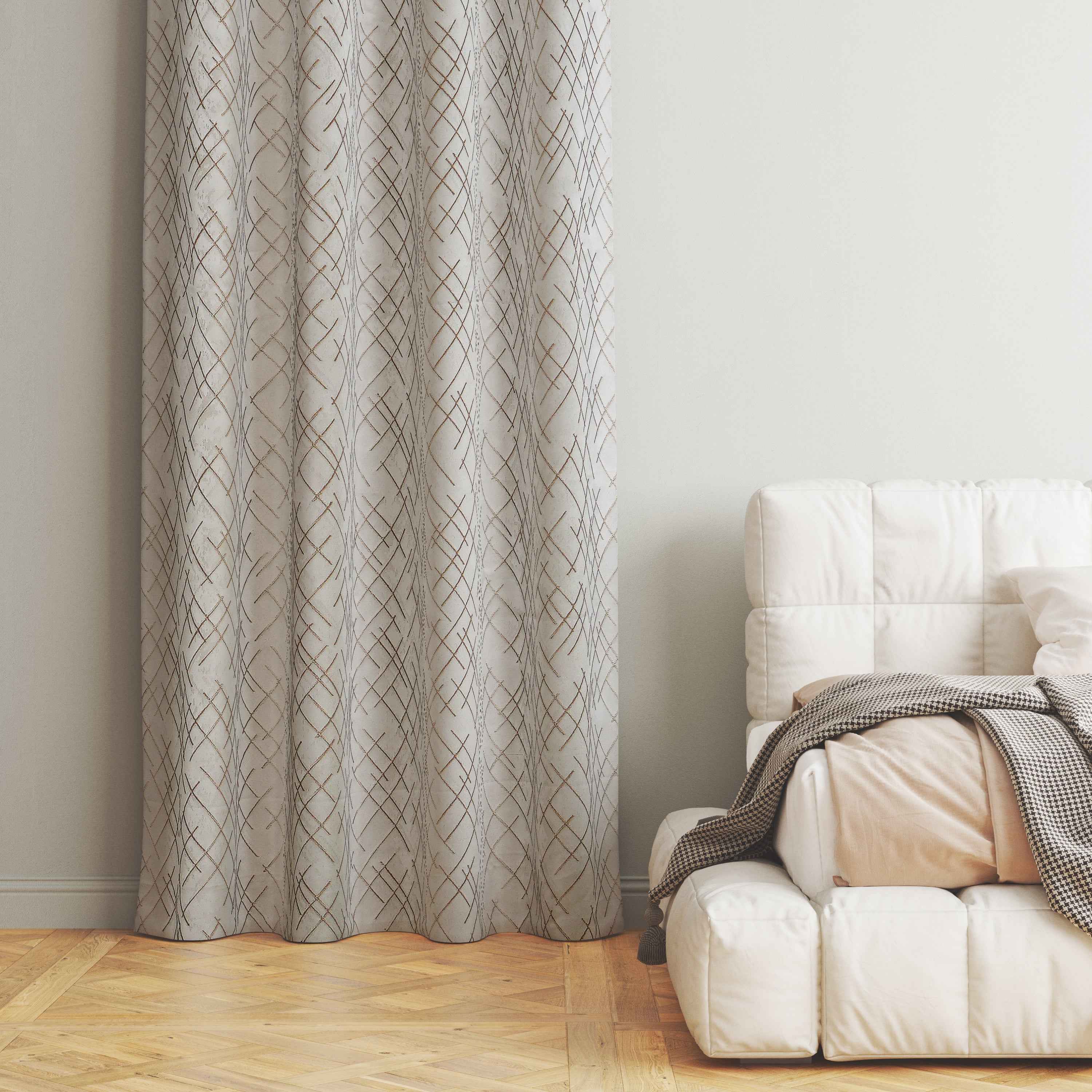 Manila  Abstract Design Jaquard Fabric Curtain -Light Brown
