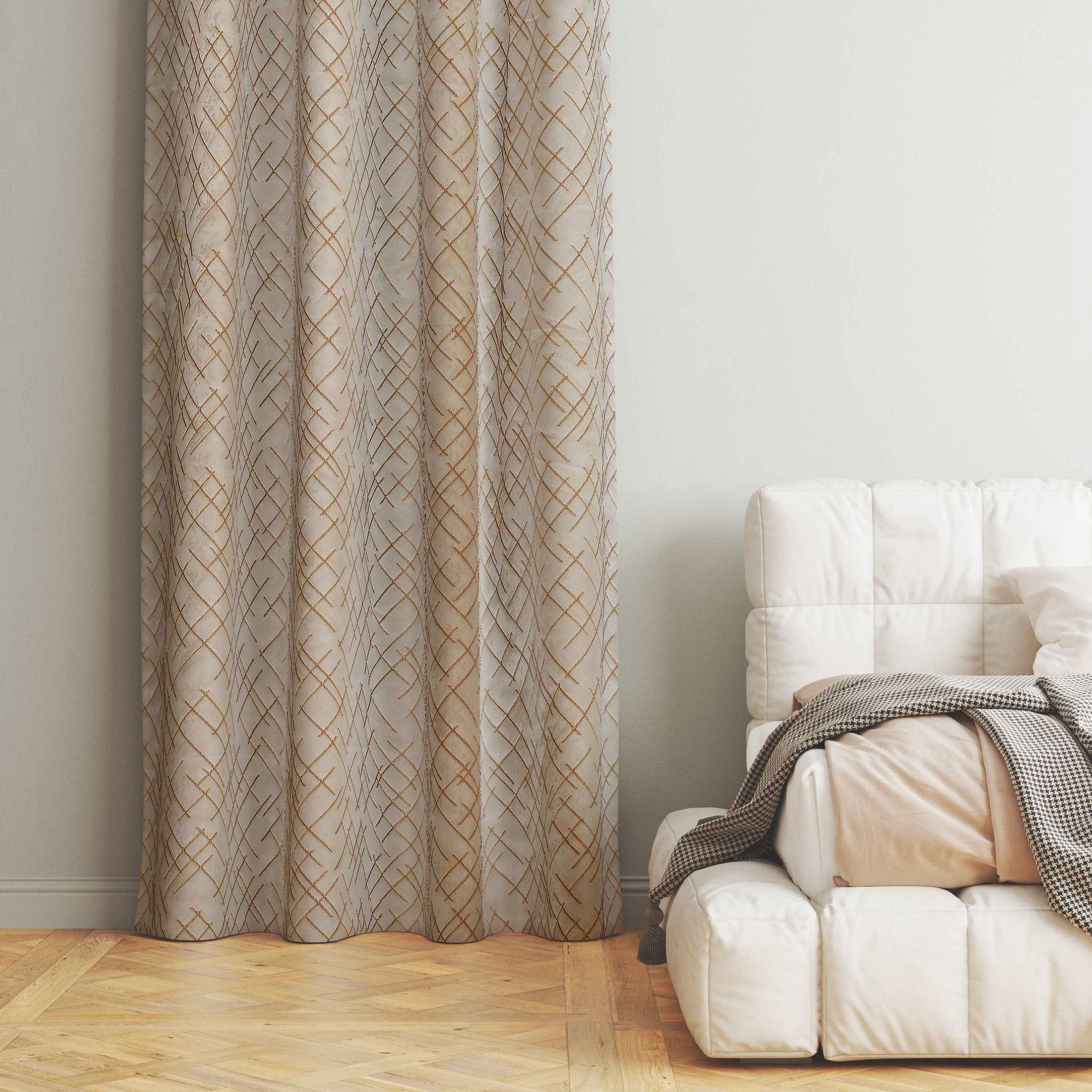 Manila  Abstract Design Jaquard Fabric Curtain -Beige
