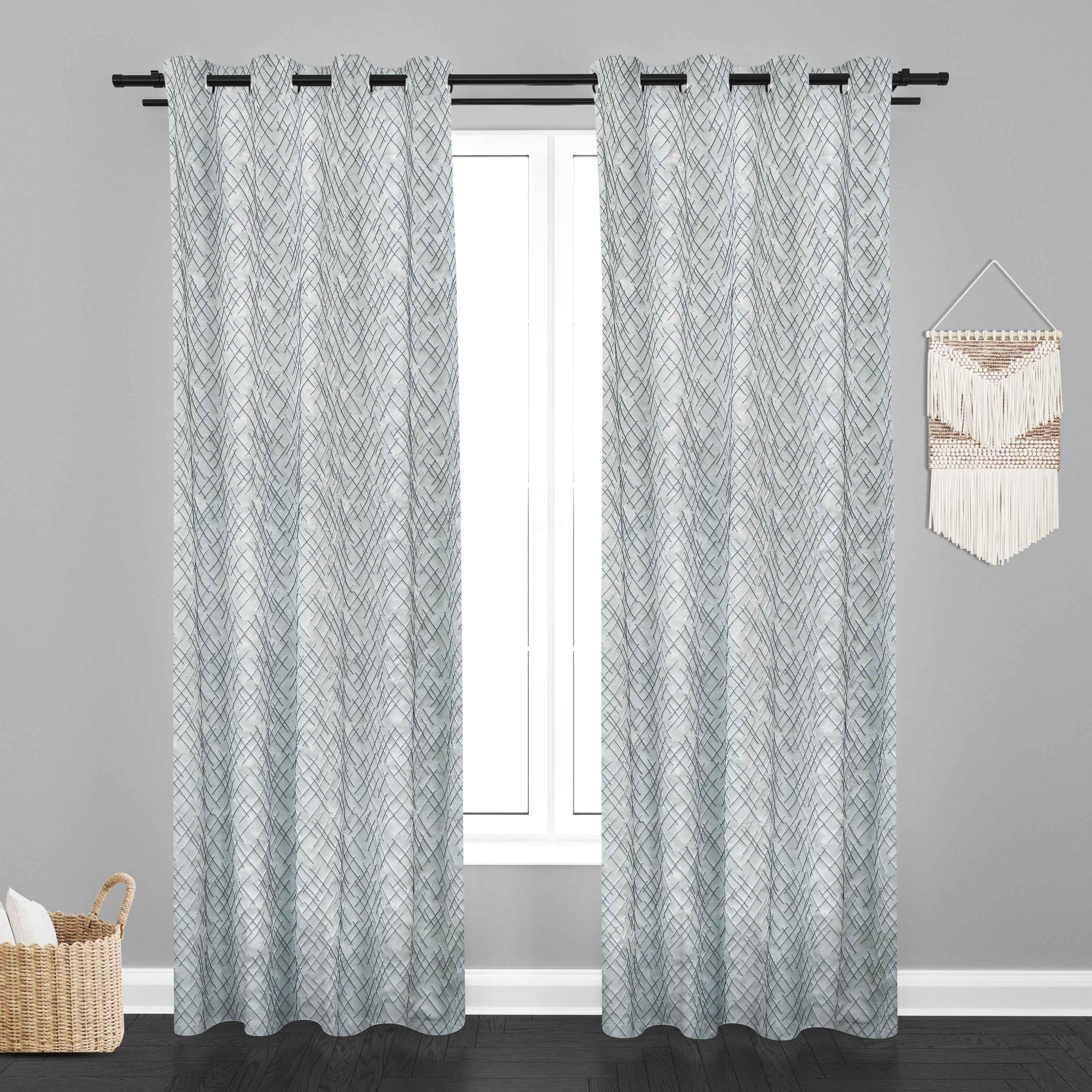 Manila  Abstract Design Jaquard Fabric Curtain -Grey