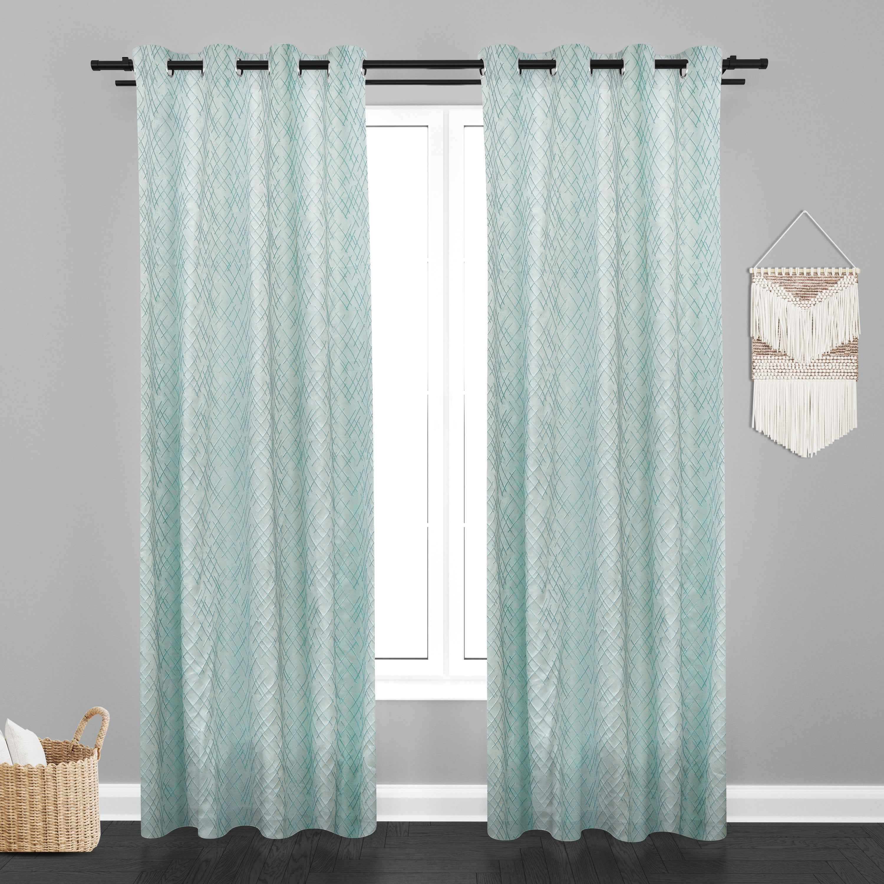 Manila  Abstract Design Jaquard Fabric Curtain -Sky Blue