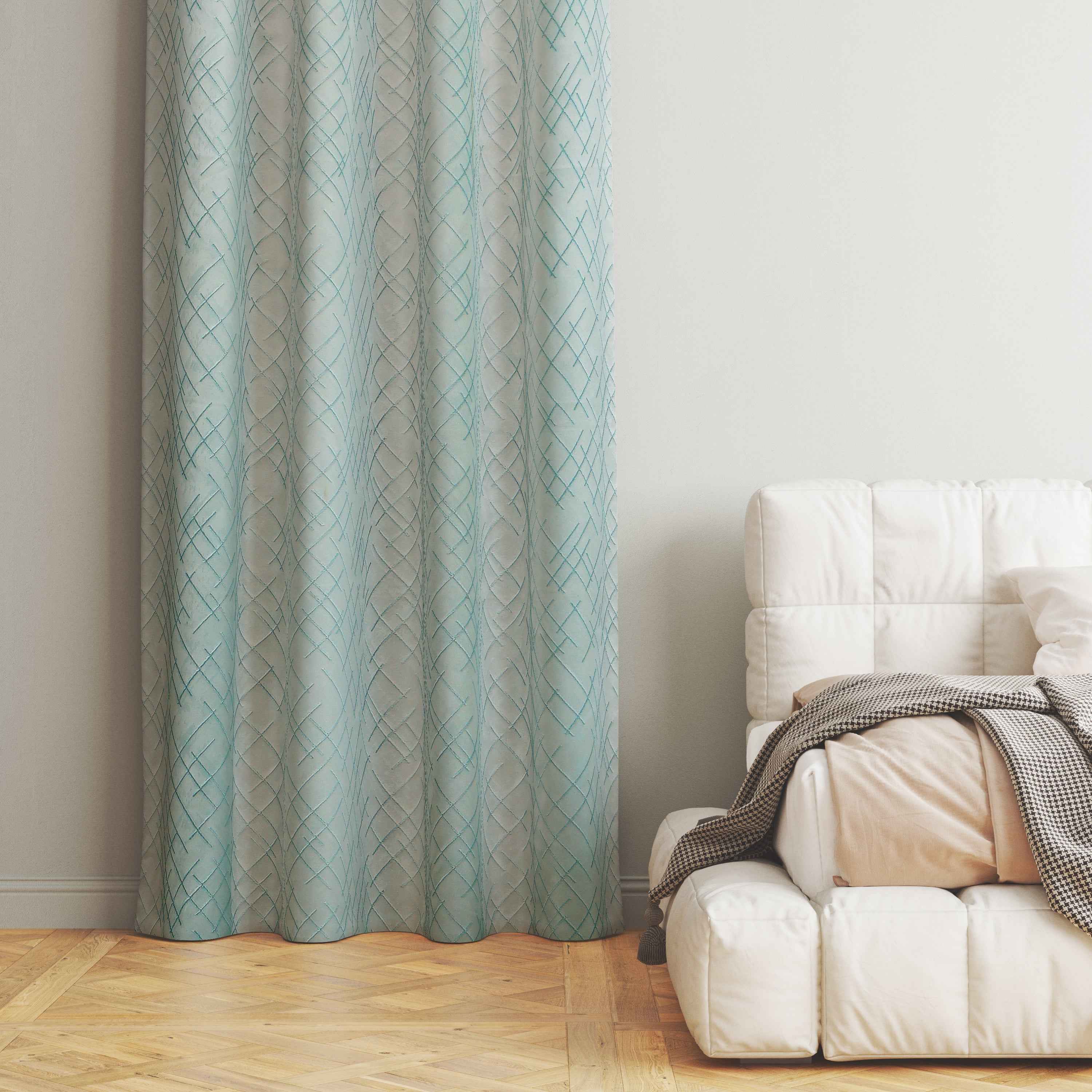 Manila  Abstract Design Jaquard Fabric Curtain -Sky Blue