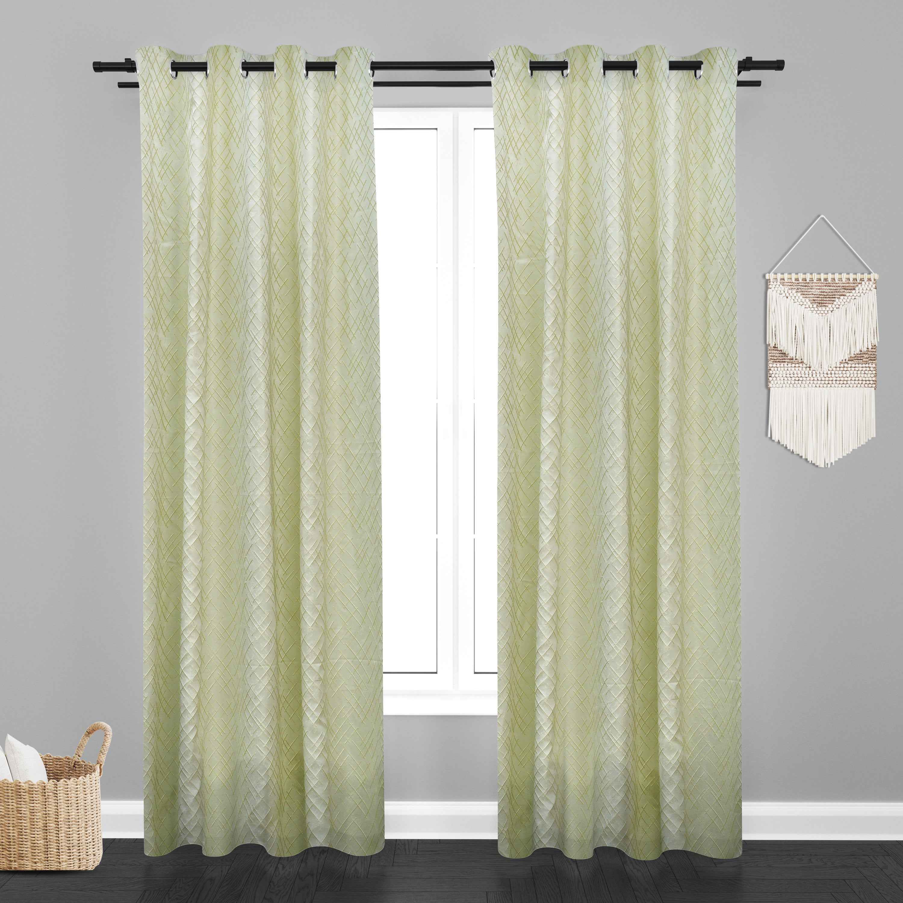 Manila  Abstract Design Jaquard Fabric Curtain -Light Green