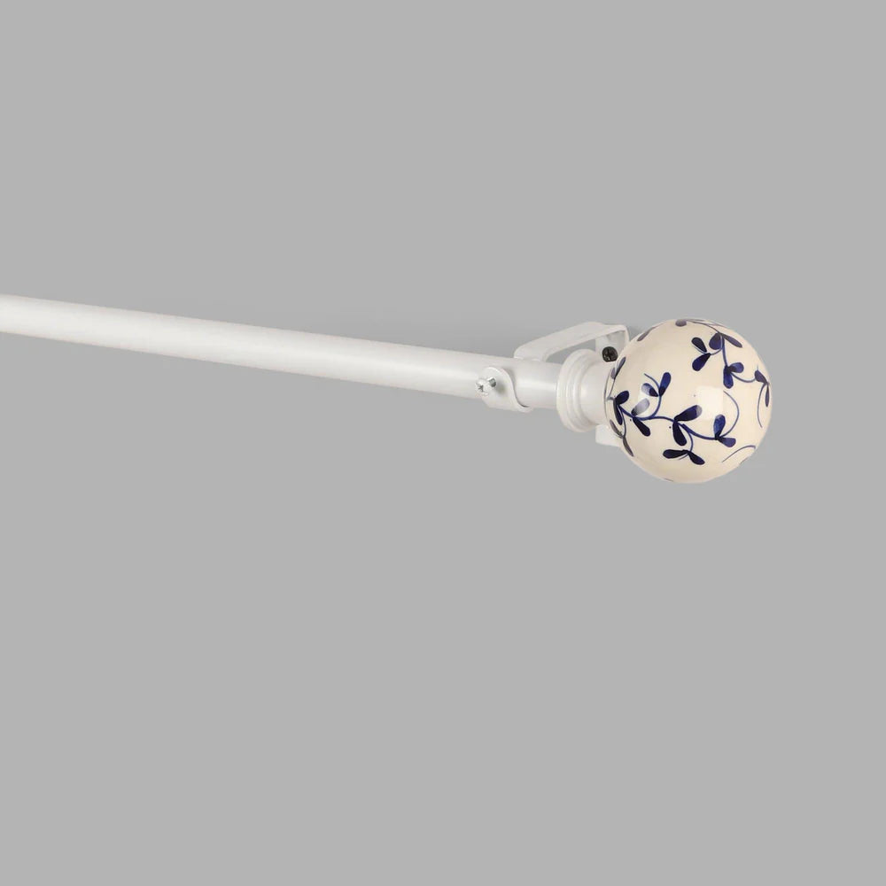 Mughal Ceramic Finial Extendable Curtain Rod White 19MM (Hardware Included)