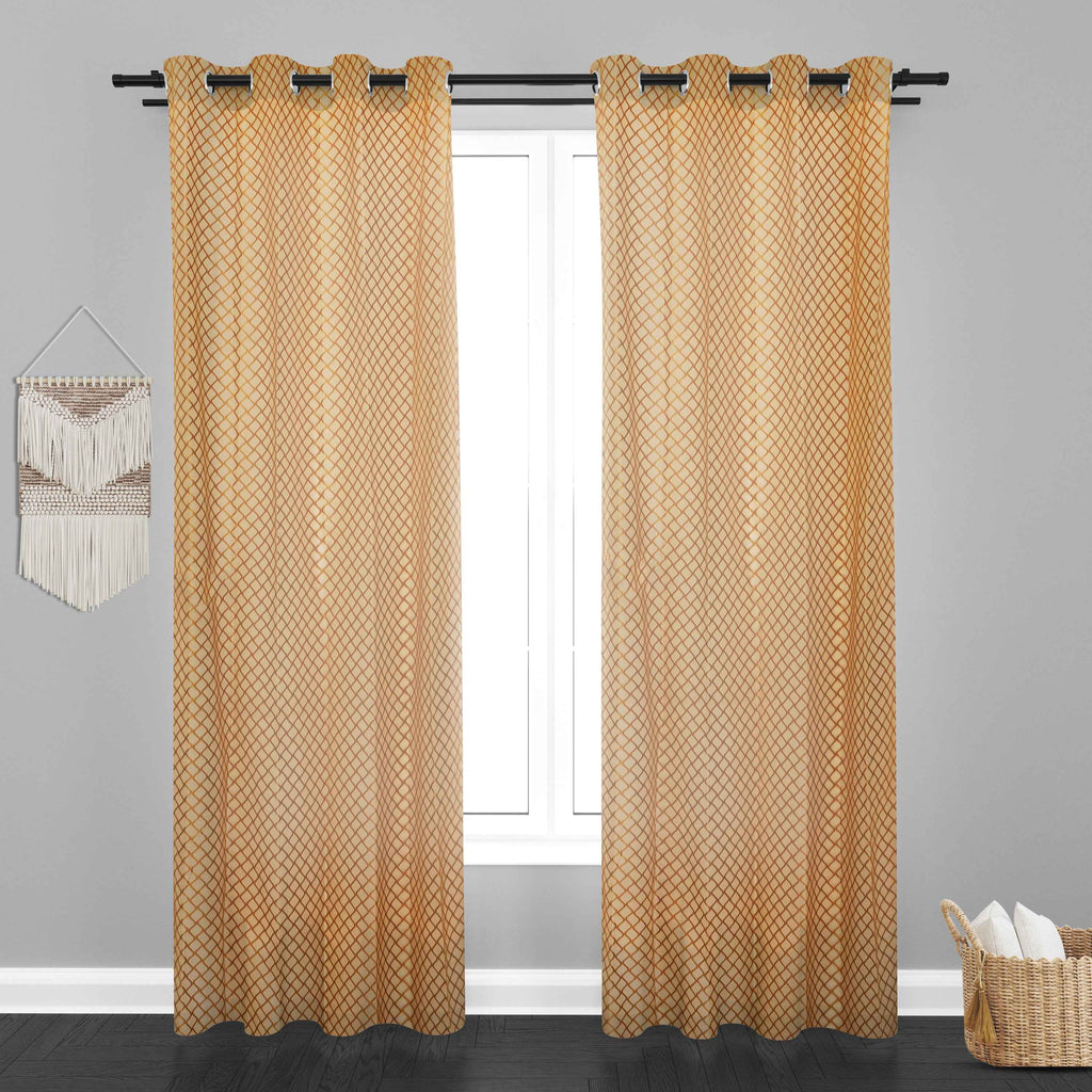 Sheer Net Eyelet Wave Design Golden Window Curtain