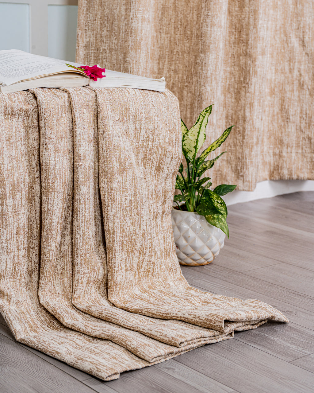 Parda Online Premium Window Curtains Lisbon Collection Soft Touch Jacquard Fabric Eyelet Top Elegant Textured Look for Living Room & Bedroom (Single Piece) .
