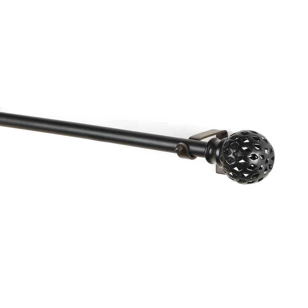 Perforated Black Metal Finial Extendable Curtain Rod Black 19MM (Hardware Included)