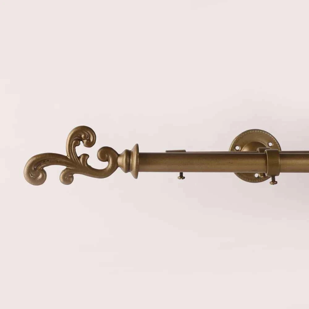 REGAL METAL FINIAL EXTENDABLE DOUBLE CURTAIN ROD GOLD 19MM (HARDWARE INCLUDED)