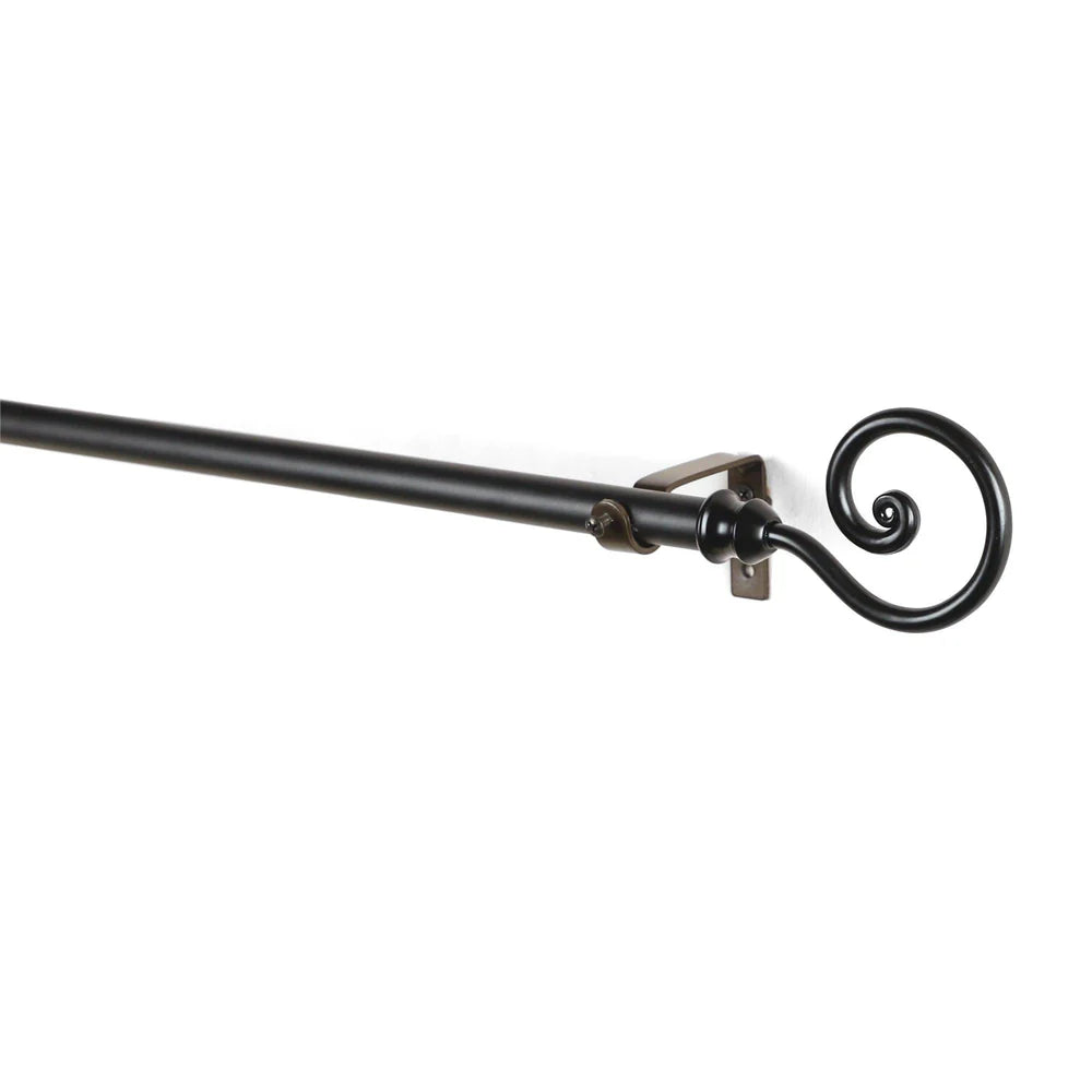Spiral Metal Finial Extendable Curtain Rod Black 19MM (Hardware Included)