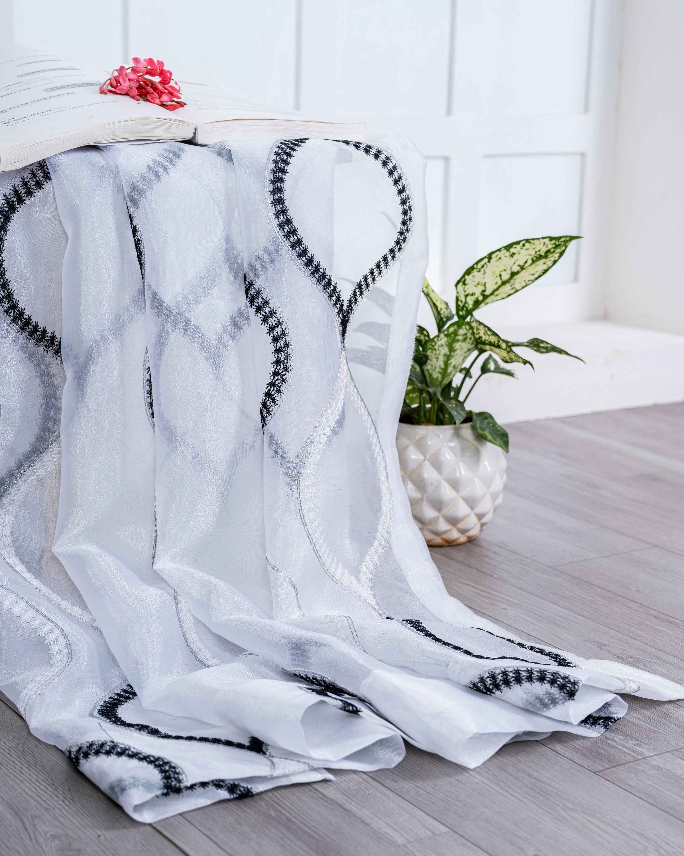 Parda online Premium Drop Embroidery Tissue Fabric Curtain with Soft & Durable