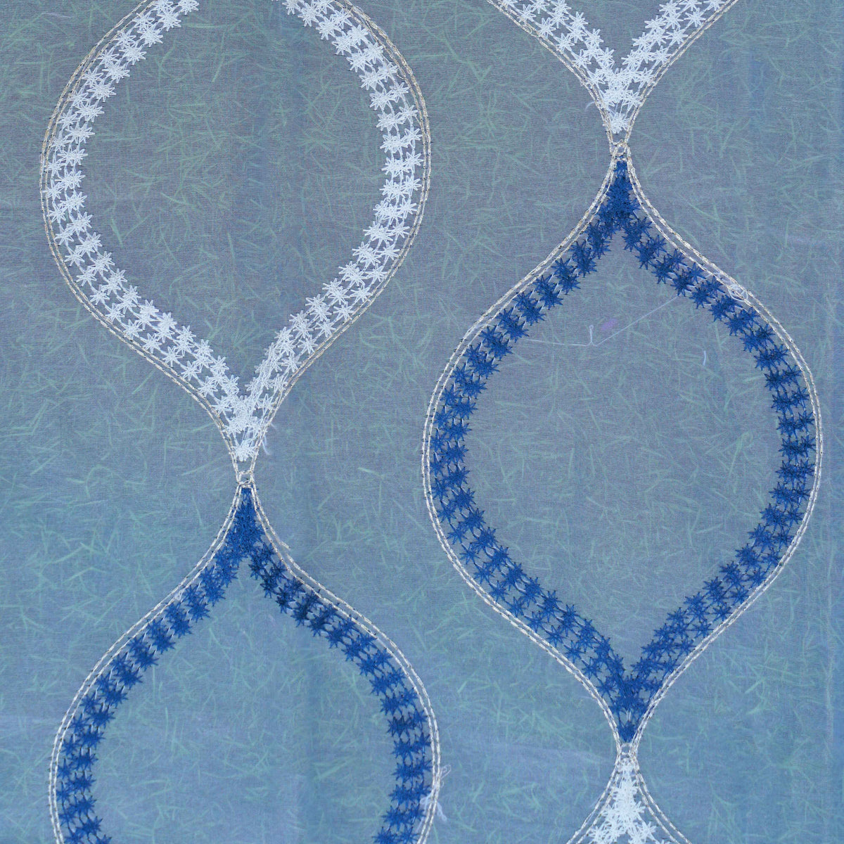 Sheer Tissue Eyelet Geometric Design Blue Window Curtain