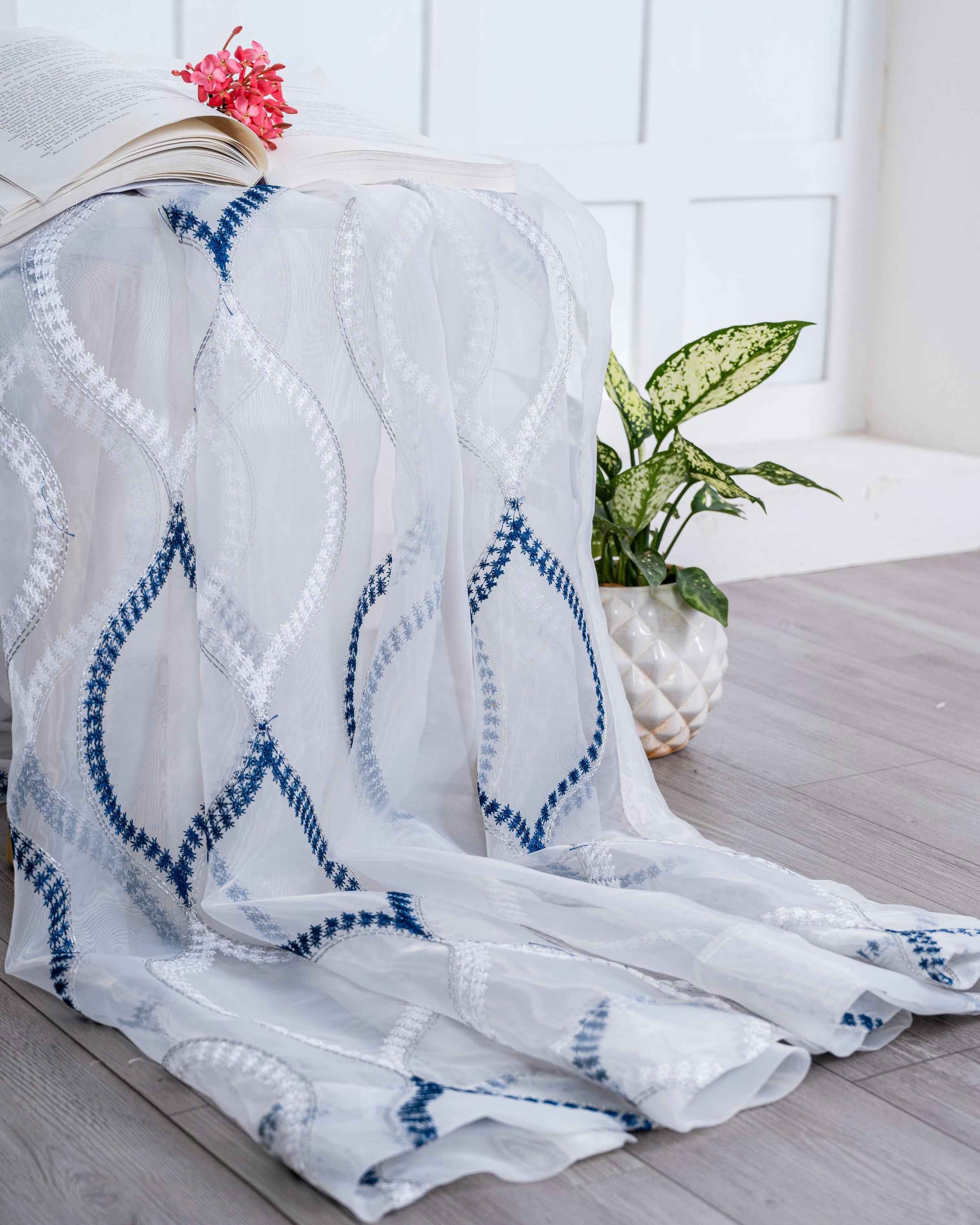 Parda online Premium Drop Embroidery Tissue Fabric Curtain with Soft & Durable