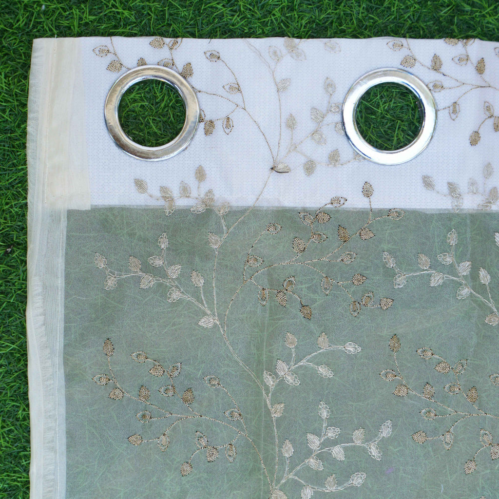 Sheer Tissue Eyelet Leaf Design Brown Window Curtain