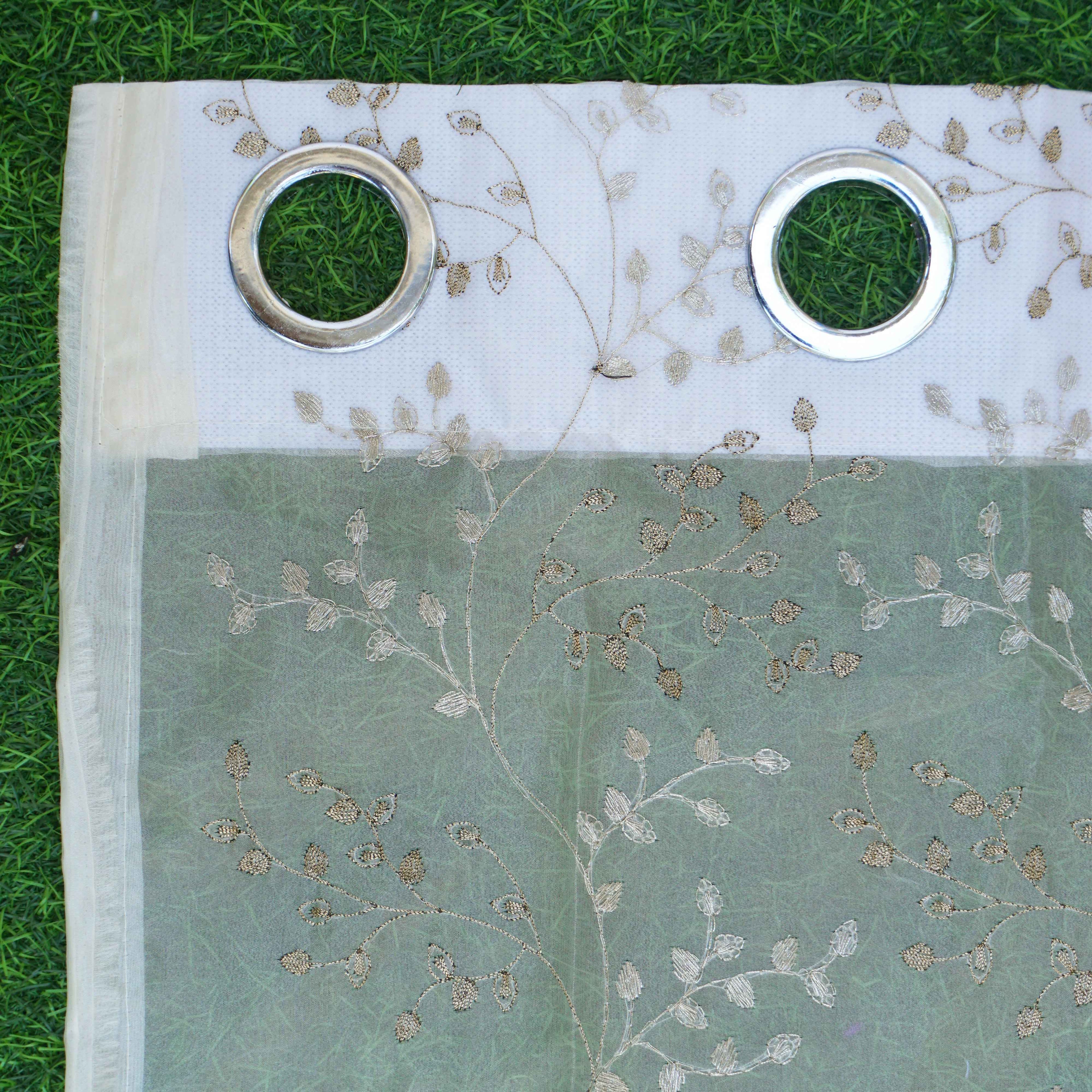 Sheer Tissue Eyelet Leaf Design Brown Window Curtain