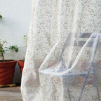 Sheer Tissue Eyelet Leaf Design Brown Window Curtain