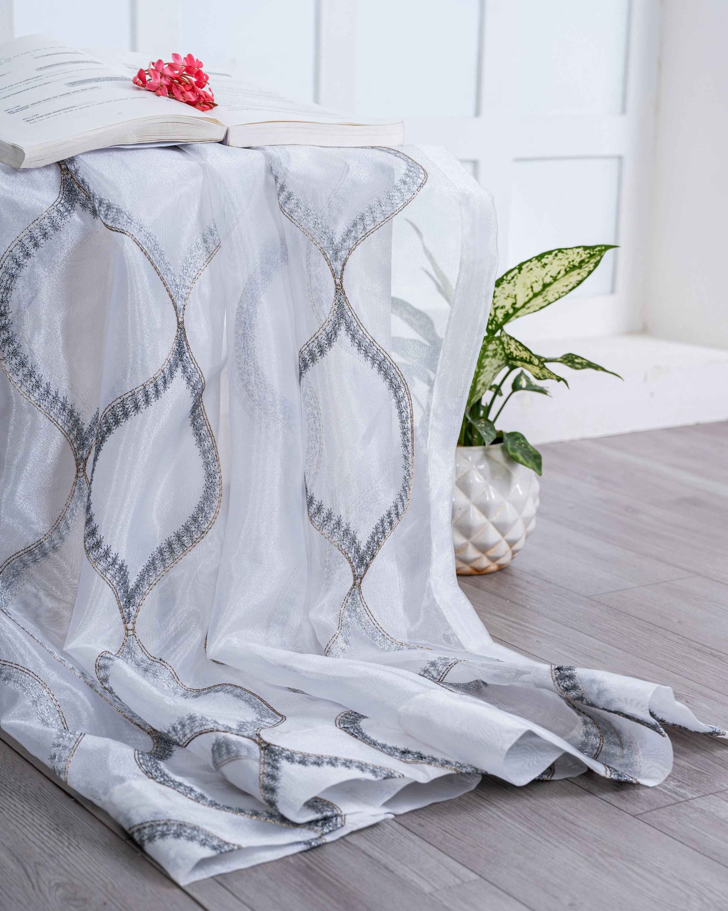 Parda online Premium Drop Embroidery Tissue Fabric Curtain with Soft & Durable