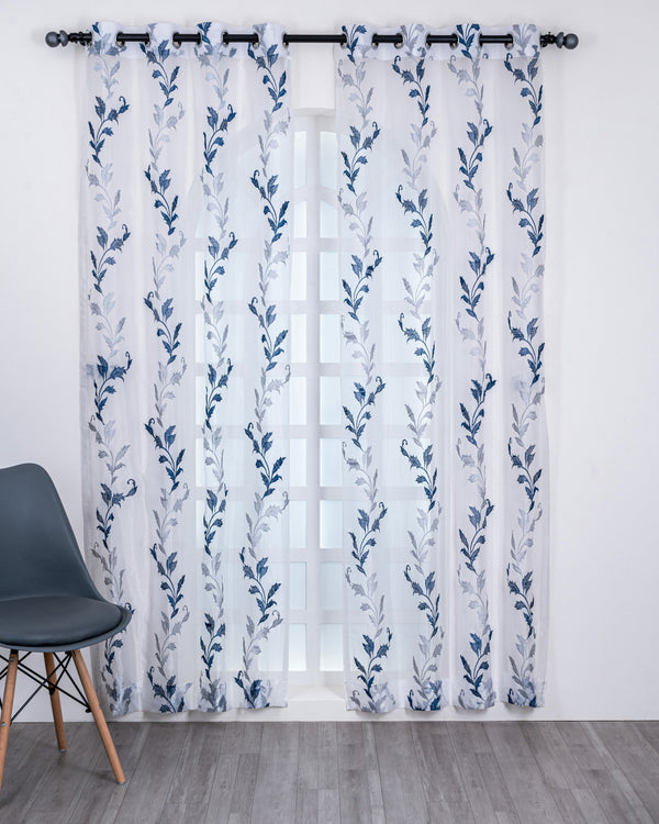 Parda online Premium Leaf Design Embroidery Tissue Curtain with Soft & Durable Fabric