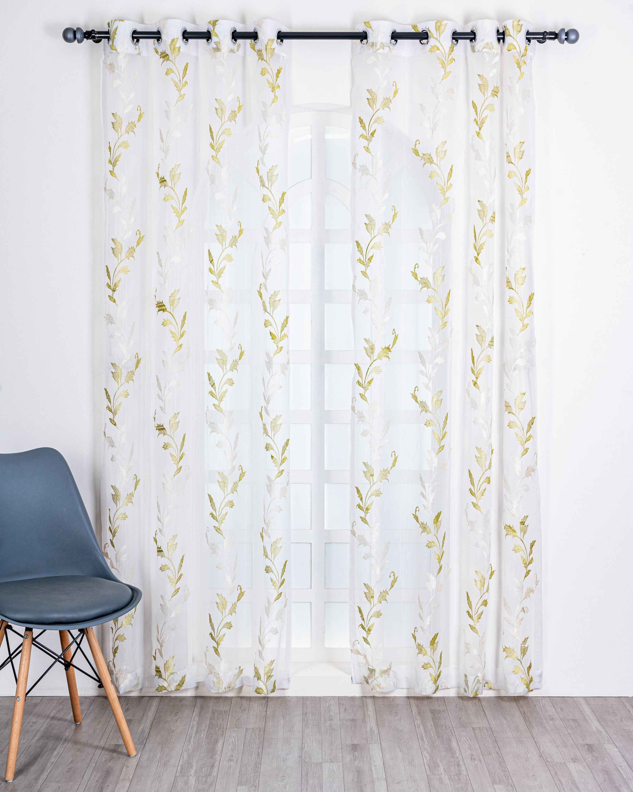 Parda online Premium Leaf Design Embroidery Tissue Curtain with Soft & Durable Fabric